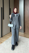 Yakası Kürklü Triko Takım Antırasit