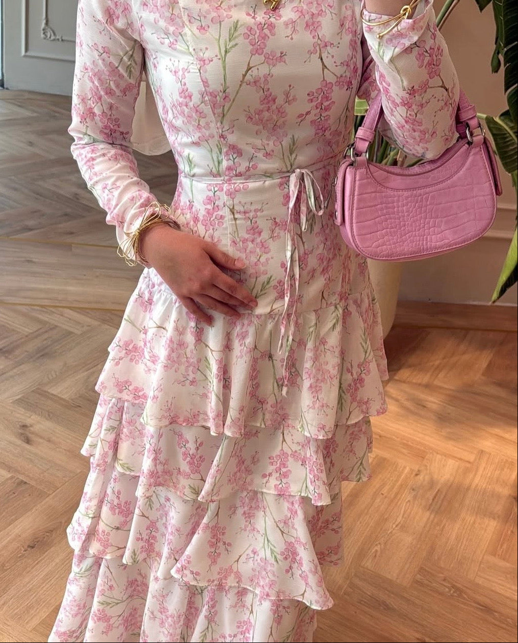 Lilyum Kat Kat Elbise Pembe