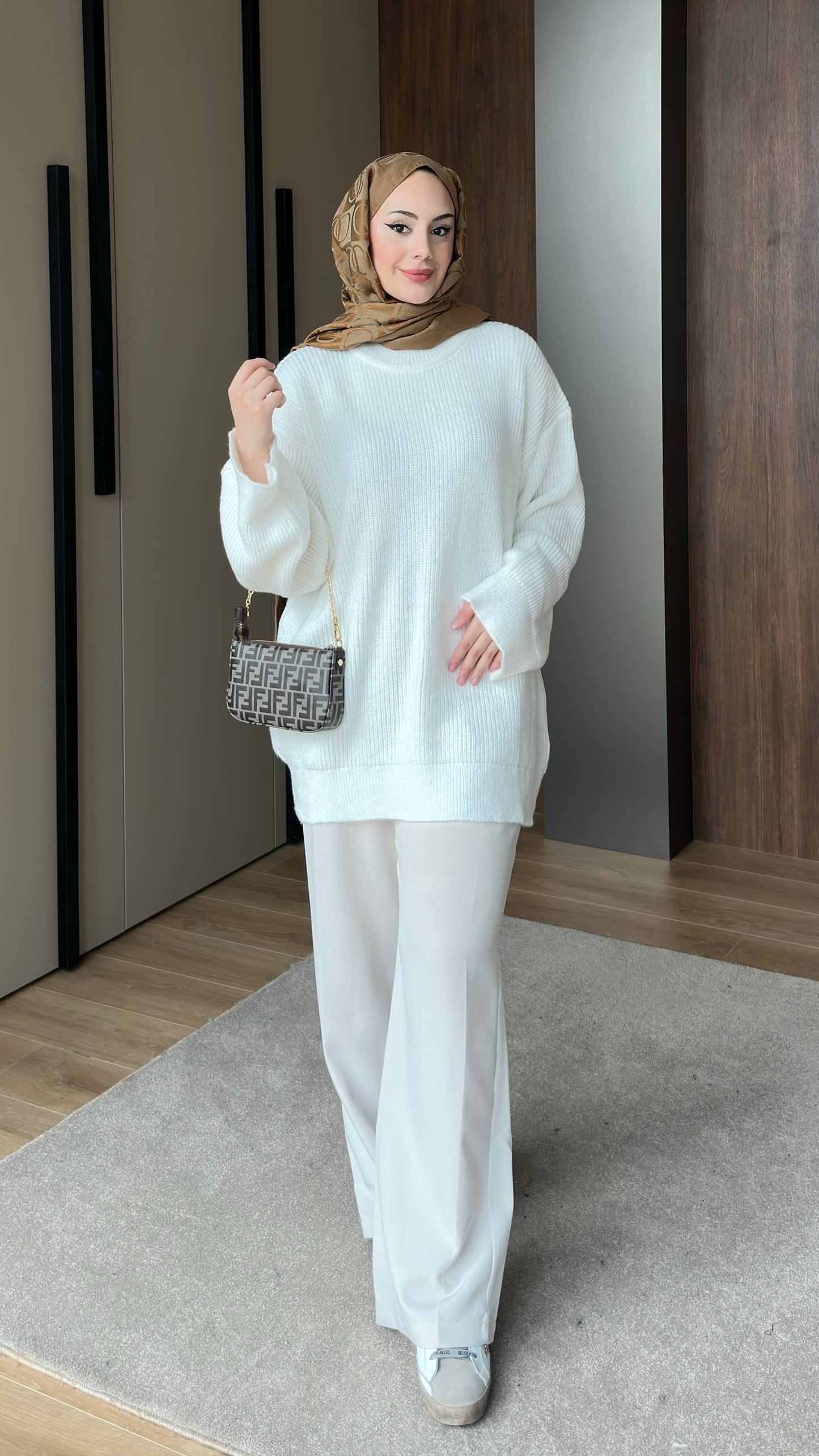 Asel Oversize Triko Kazak Beyaz