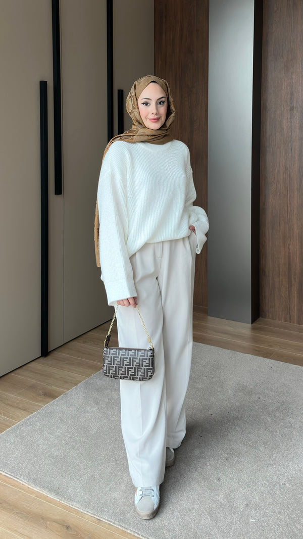 Asel Oversize Triko Kazak Beyaz