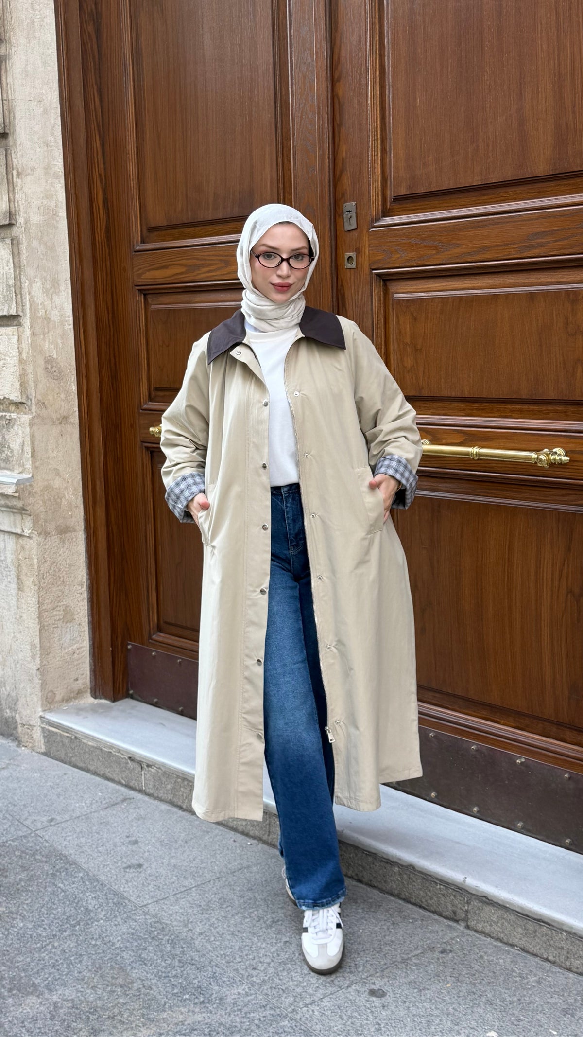 Ekose Astarlı Oversize Trenç Krem (Ön Sipariş 2 kasım kargo çıkışı)