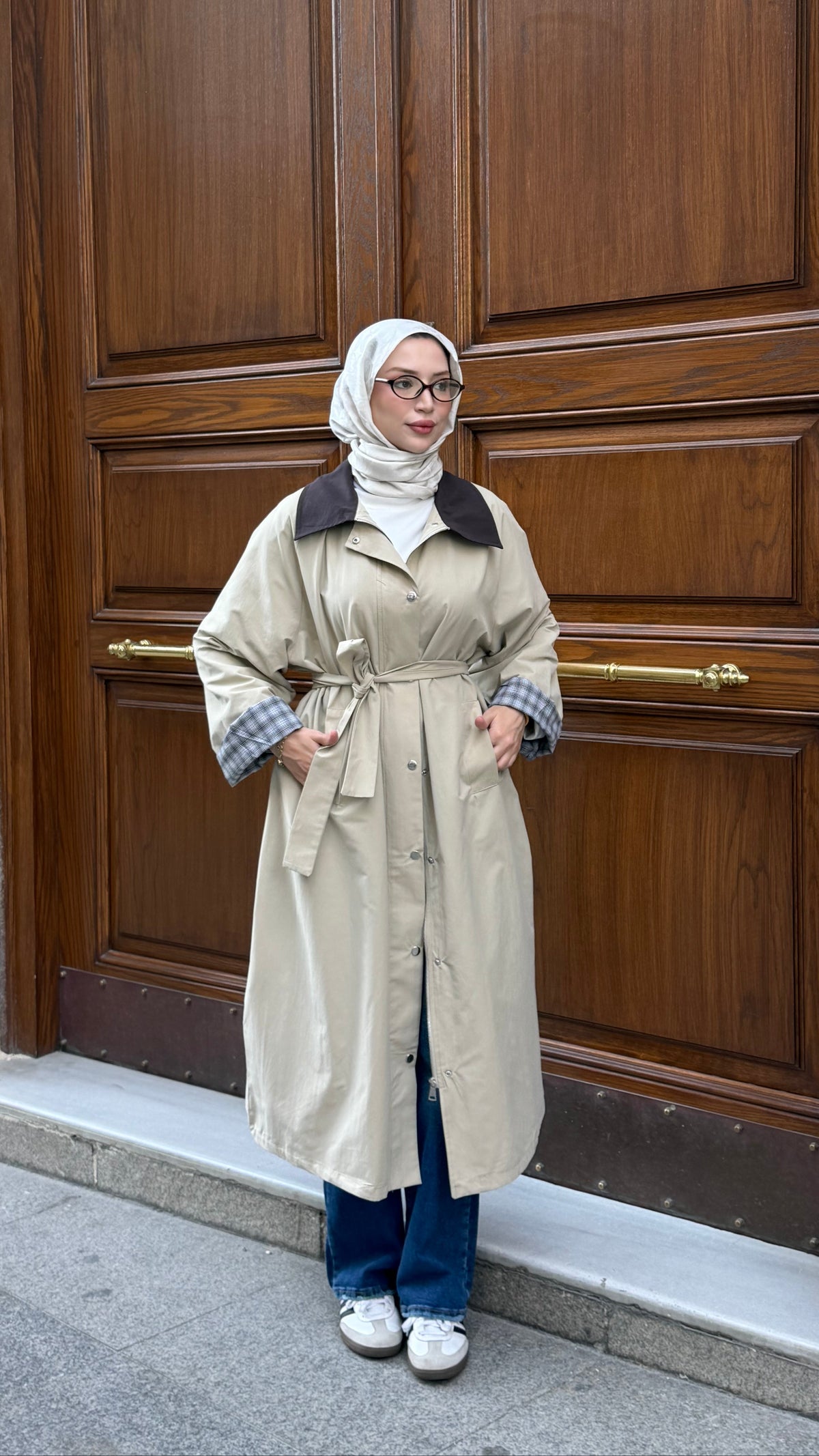 Ekose Astarlı Oversize Trenç Krem (Ön Sipariş 2 kasım kargo çıkışı)