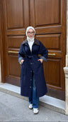 Ekose Astarlı Oversize Trenç Lacivert (Ön Sipariş 2 kasım kargo çıkışı)
