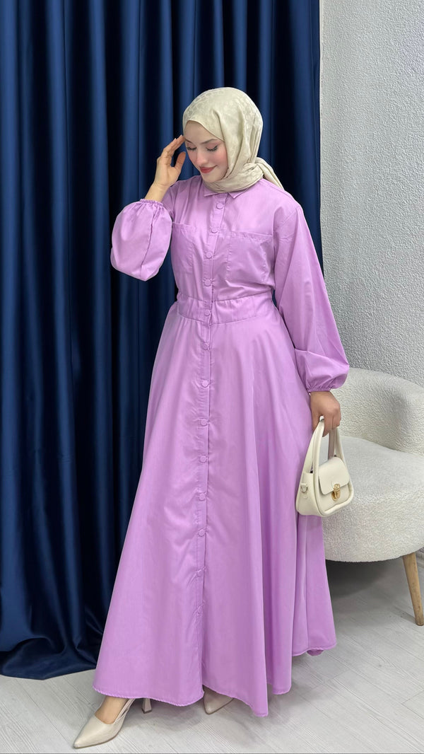 Çıtçıtlı Elbise Düz Lila