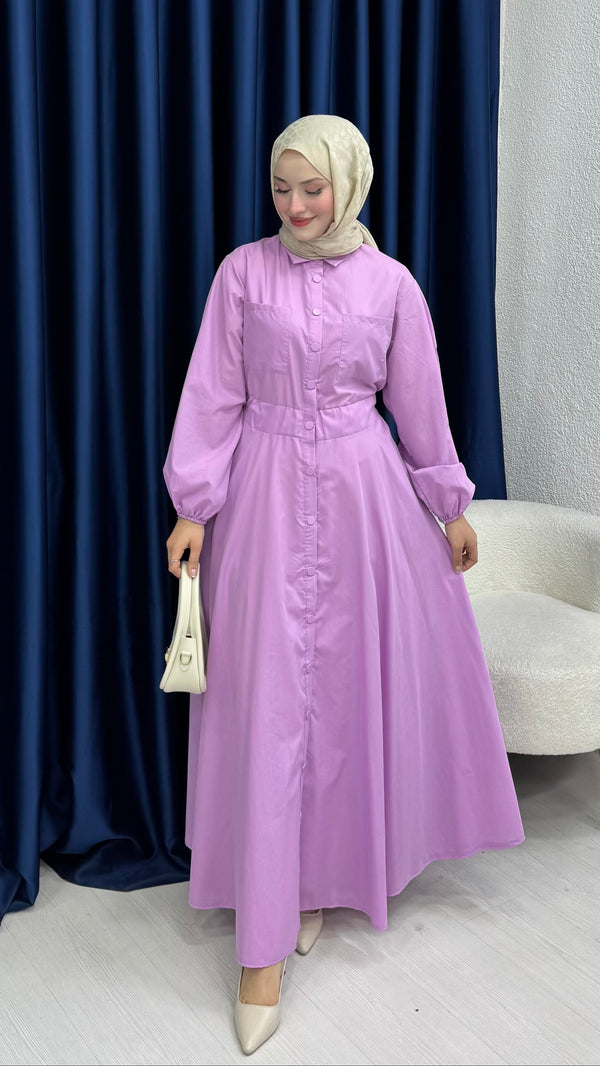 Çıtçıtlı Elbise Düz Lila