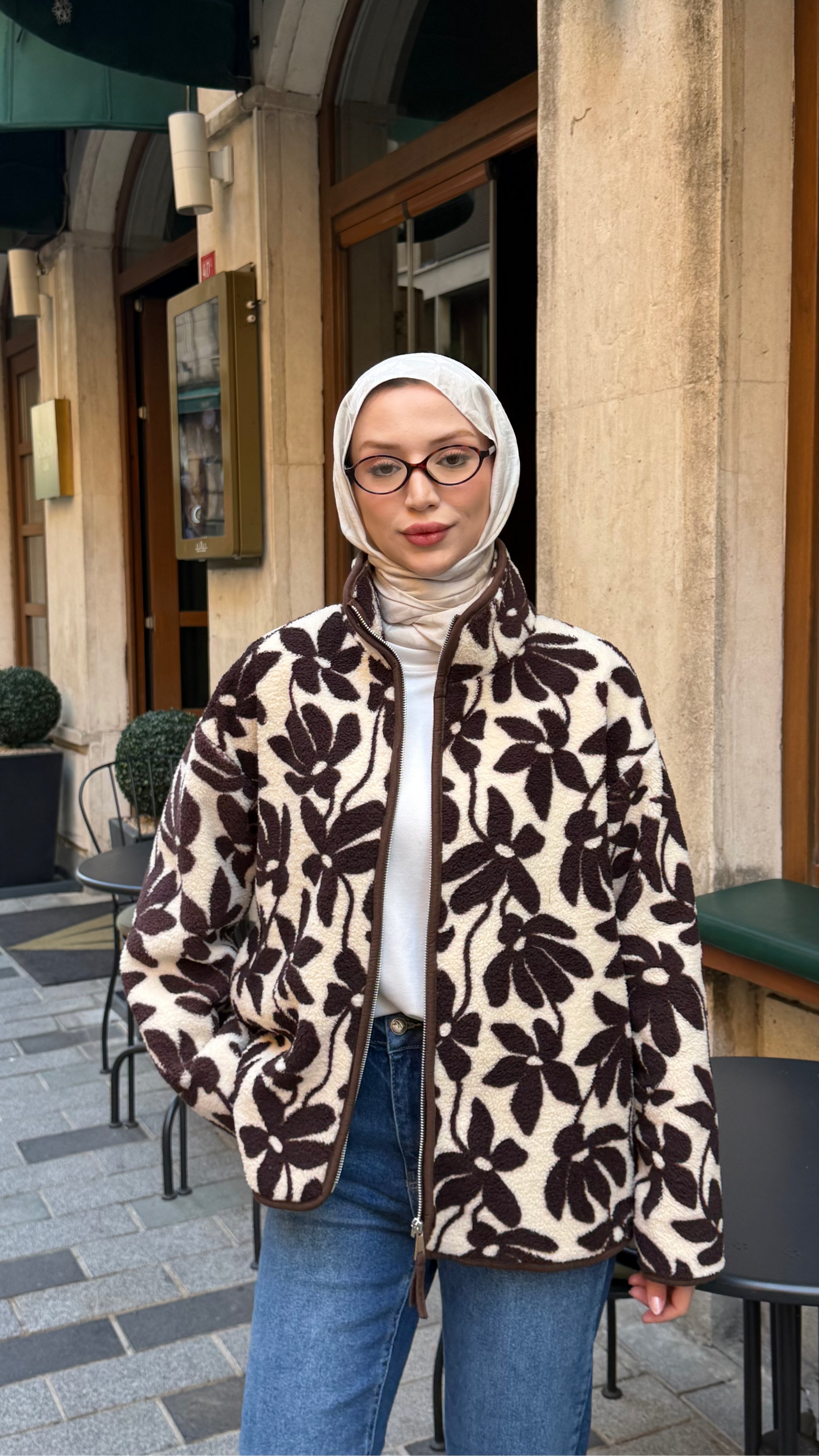 Karaca Peluş Ceket Papatya Kahverengi