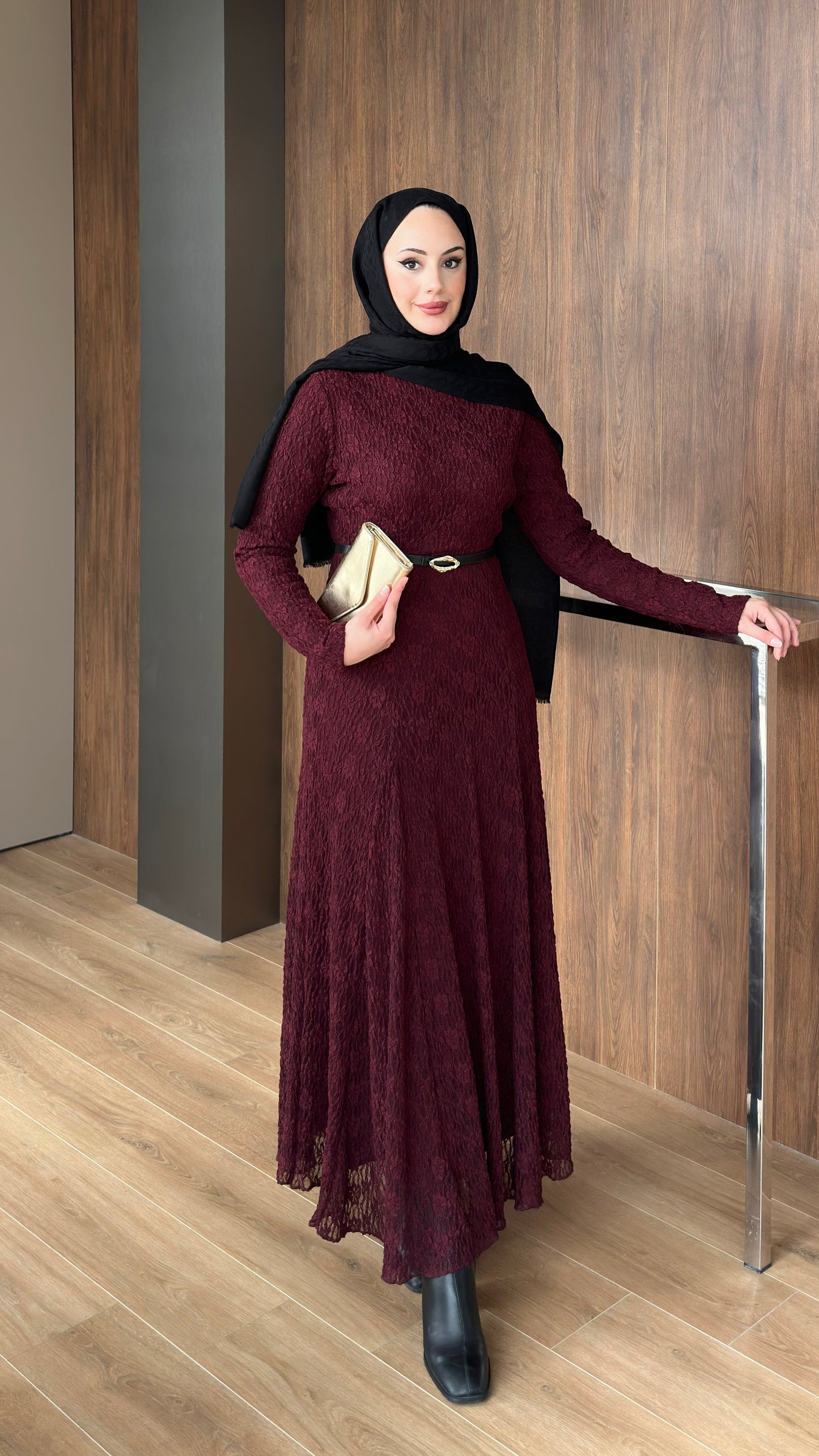 Helen Dantelli Elbise Bordo