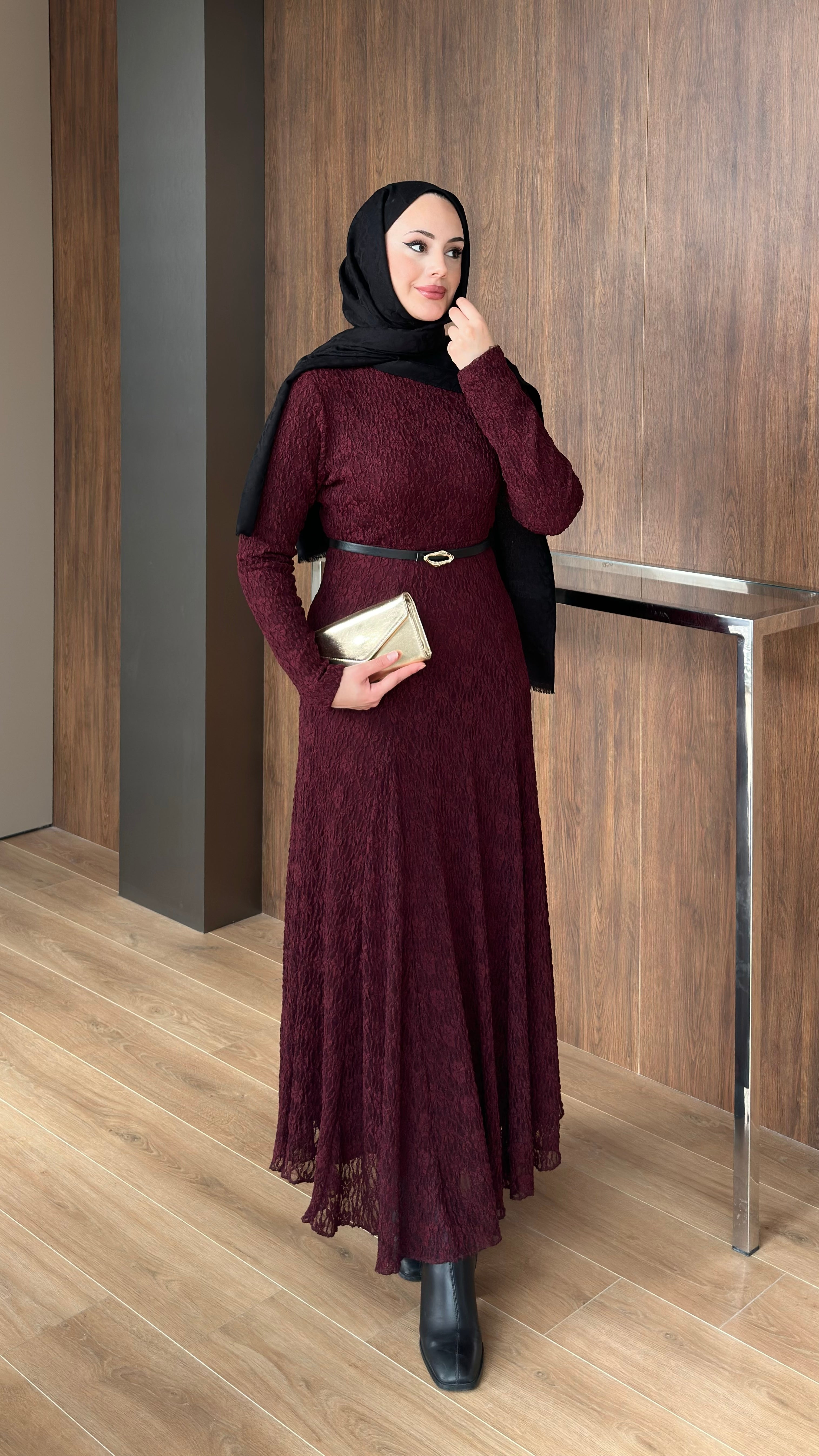 Helen Dantelli Elbise Bordo