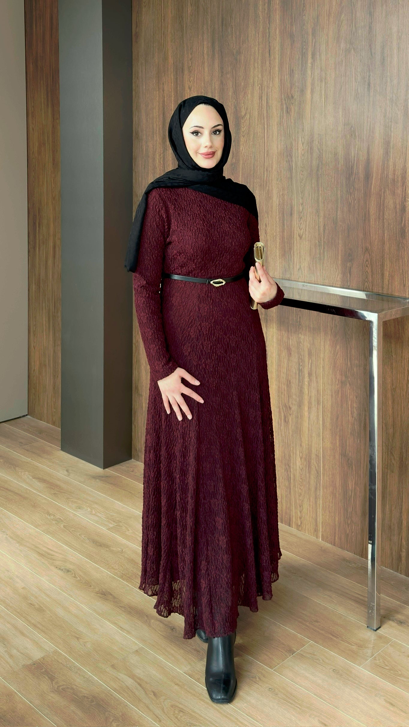Helen Dantelli Elbise Bordo