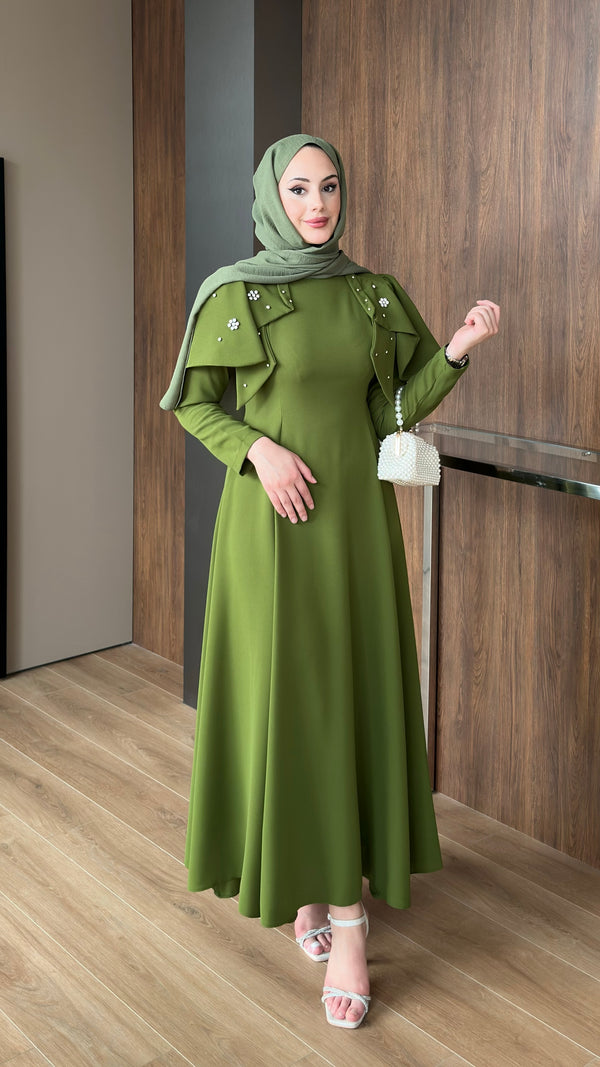 Katarina Omuzu Taşlı Abiye Yeşil