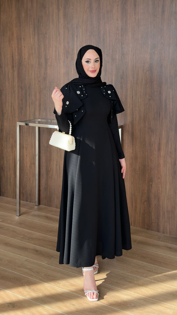 Katarina Omuzu Taşlı Abiye Siyah