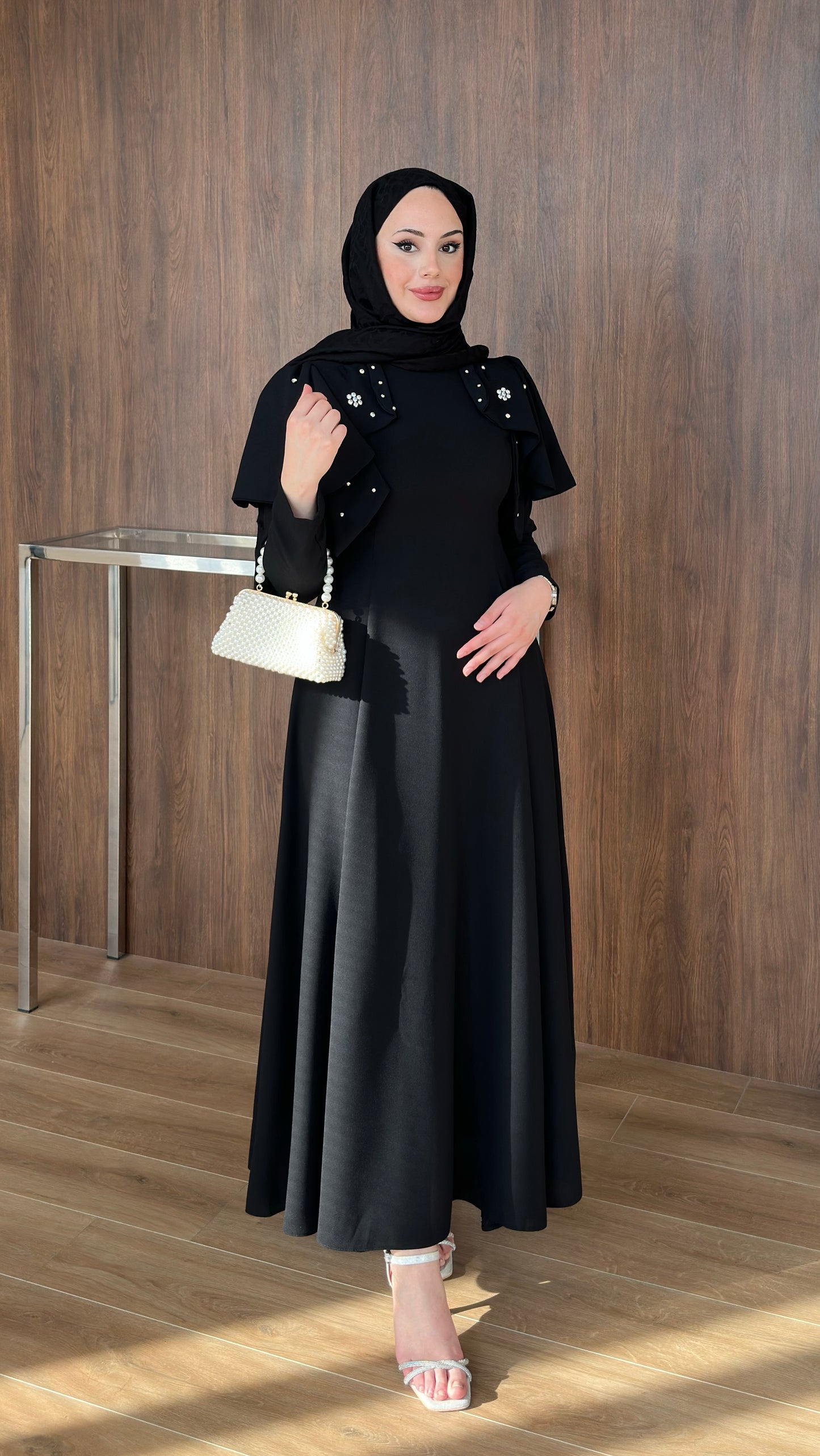 Katarina Omuzu Taşlı Abiye Siyah