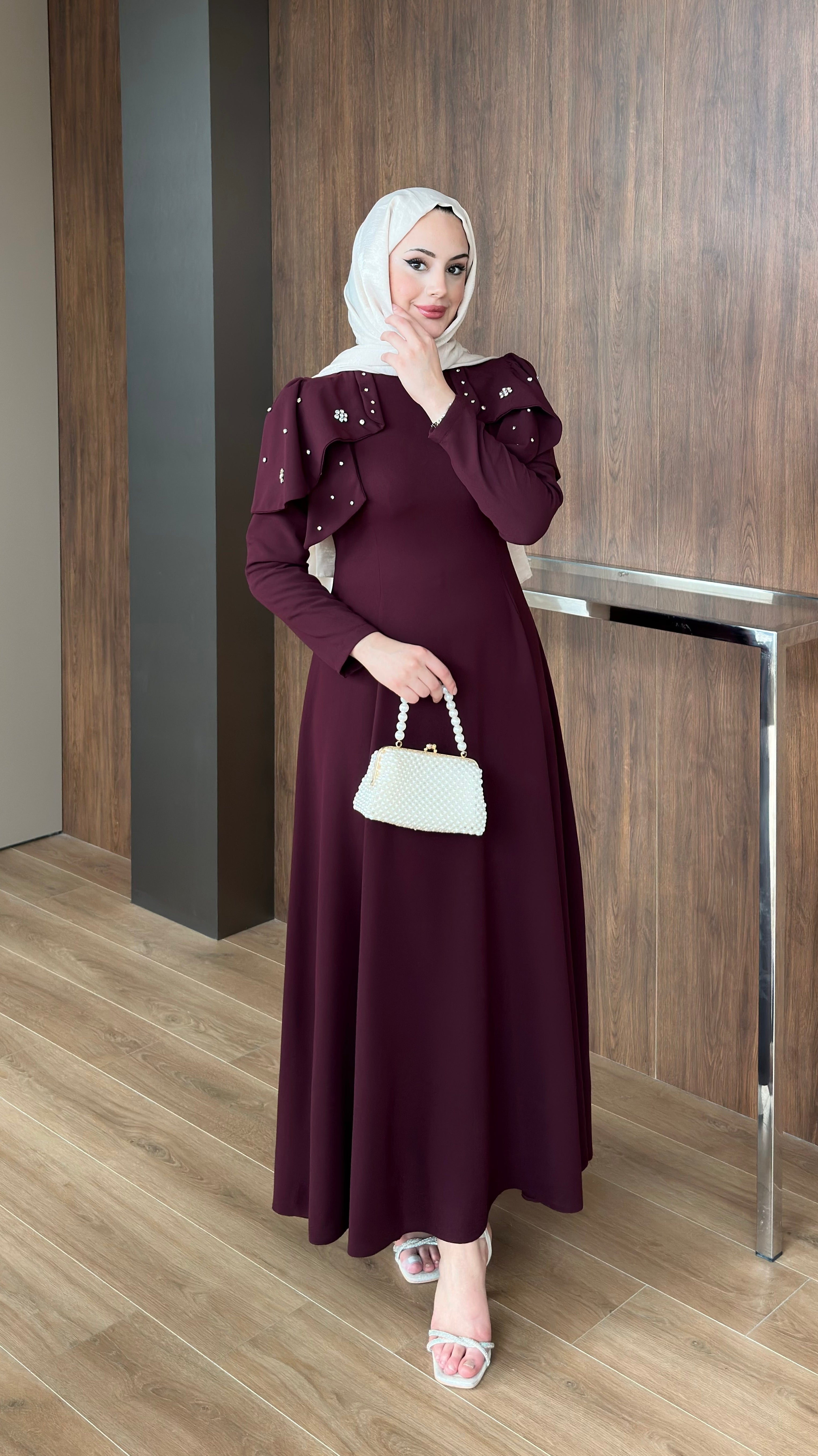 Katarina Omuzu Taşlı Abiye Bordo Ön Sipariş(4 ocak kargo çıkışı)