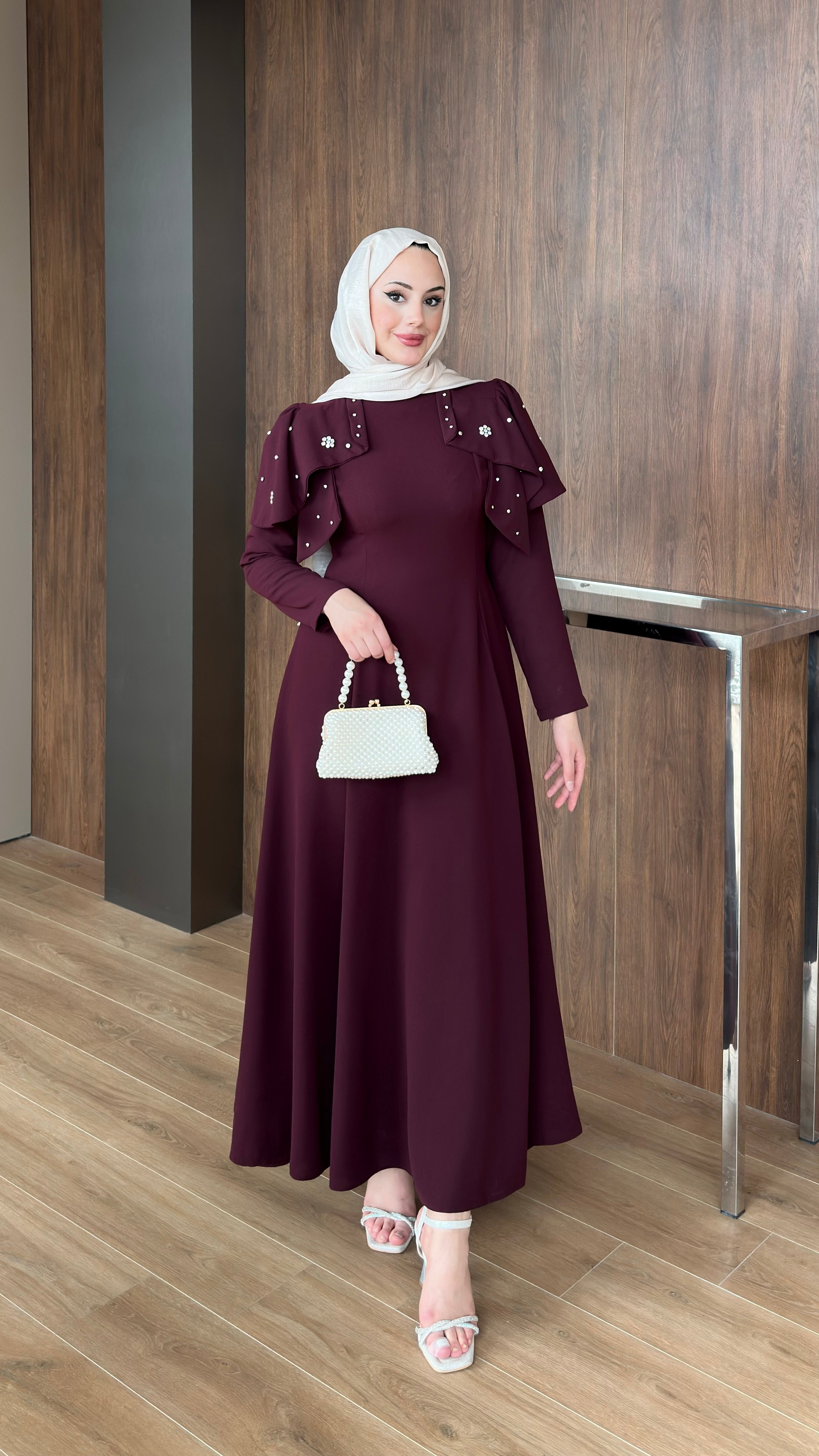 Katarina Omuzu Taşlı Abiye Bordo Ön Sipariş(4 ocak kargo çıkışı)