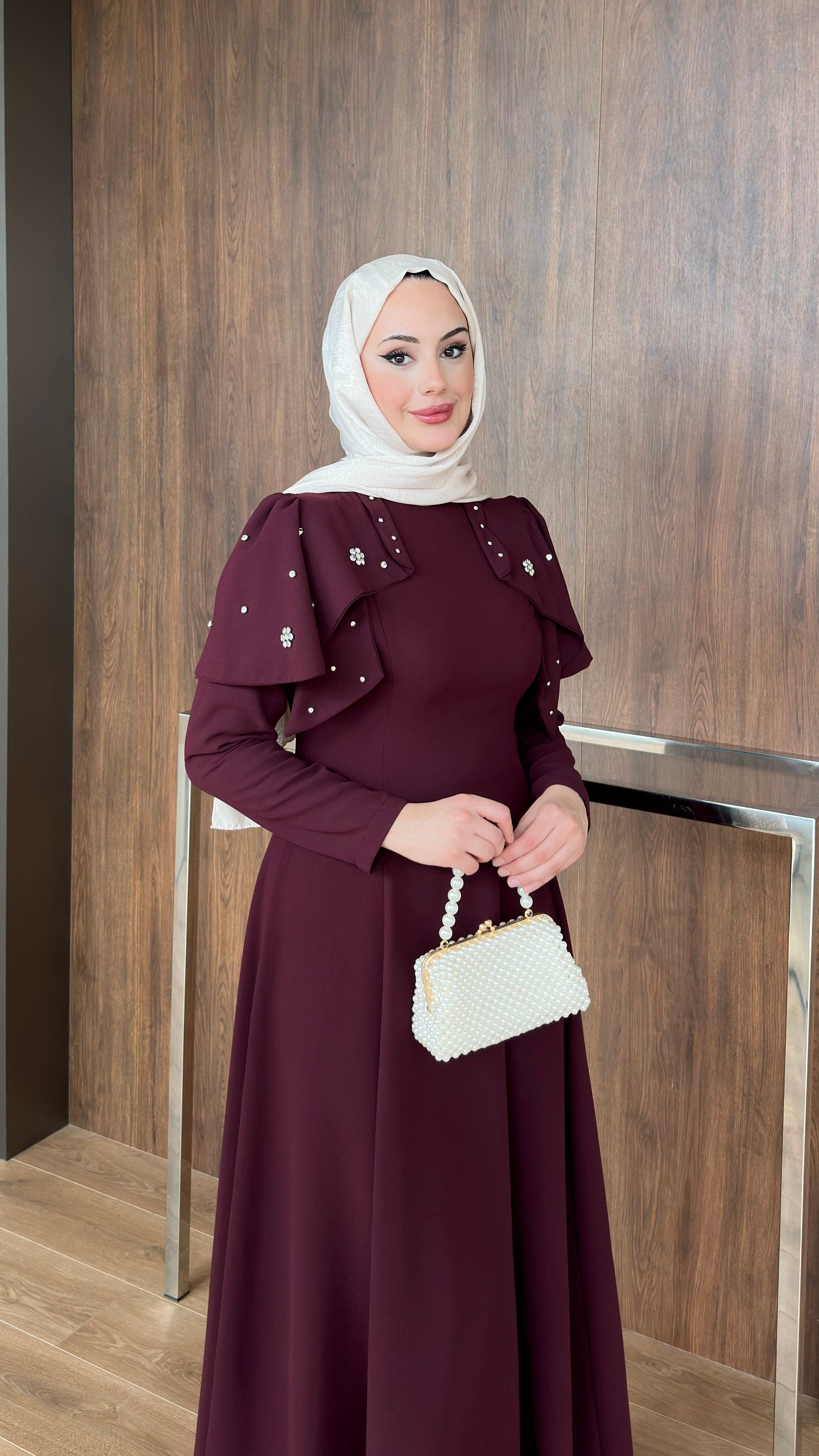 Katarina Omuzu Taşlı Abiye Bordo Ön Sipariş(4 ocak kargo çıkışı)