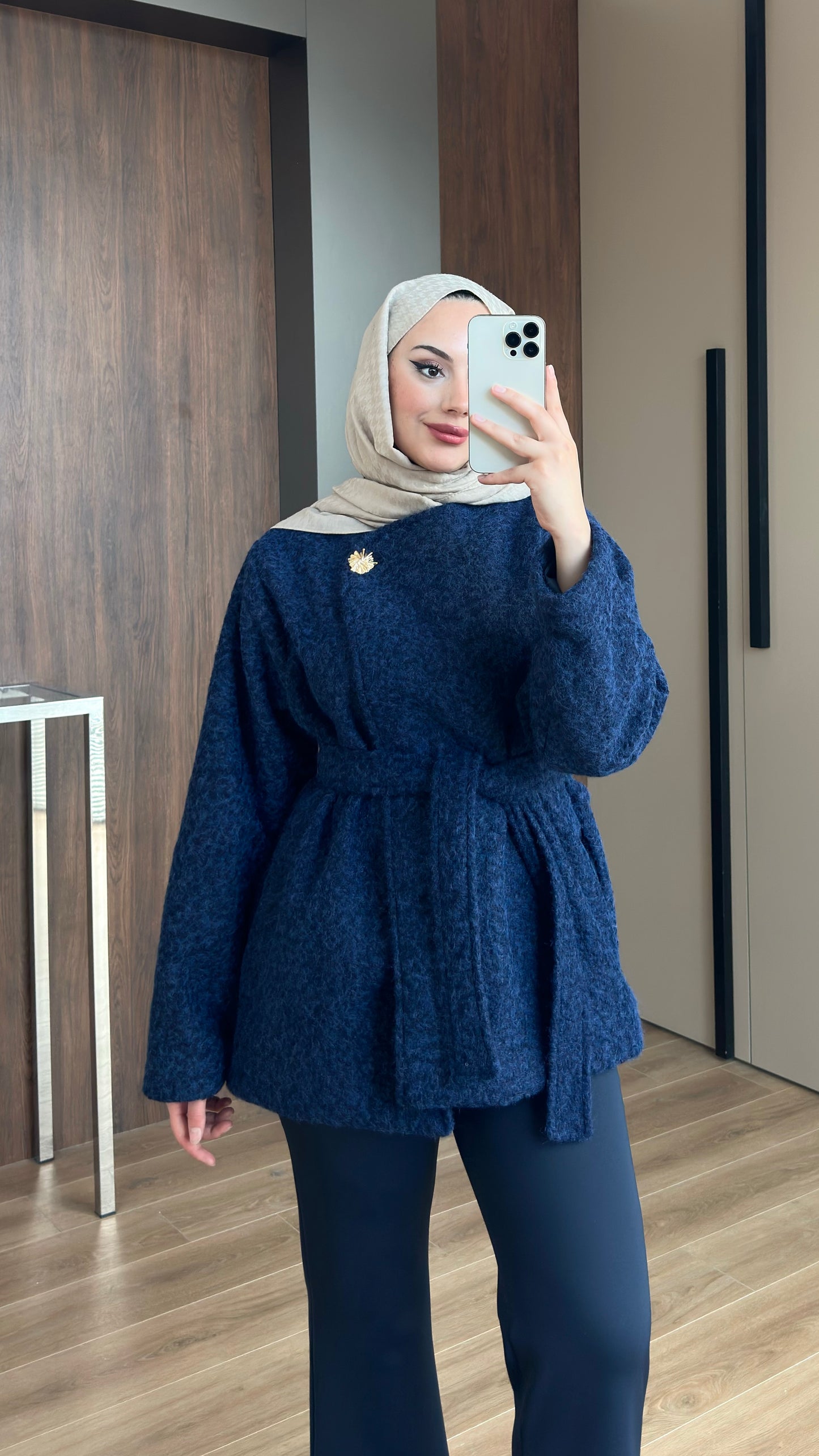 Tek Düğmeli Kırçıl Kumaş Ceket Lacivert