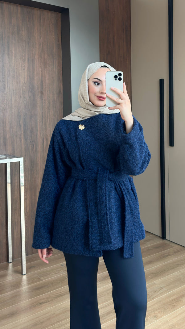 Tek Düğmeli Kırçıl Kumaş Ceket Lacivert
