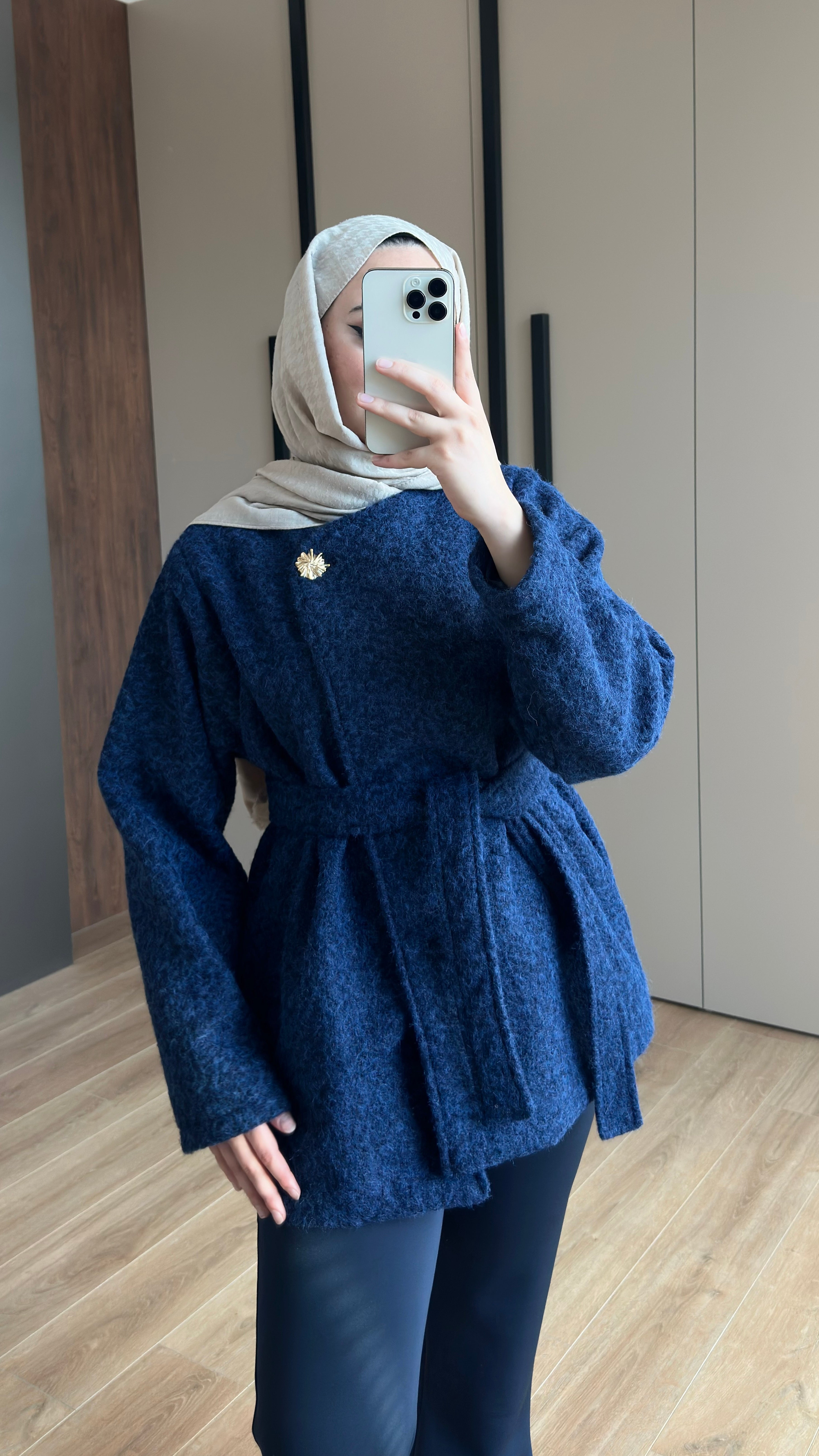 Tek Düğmeli Kırçıl Kumaş Ceket Lacivert