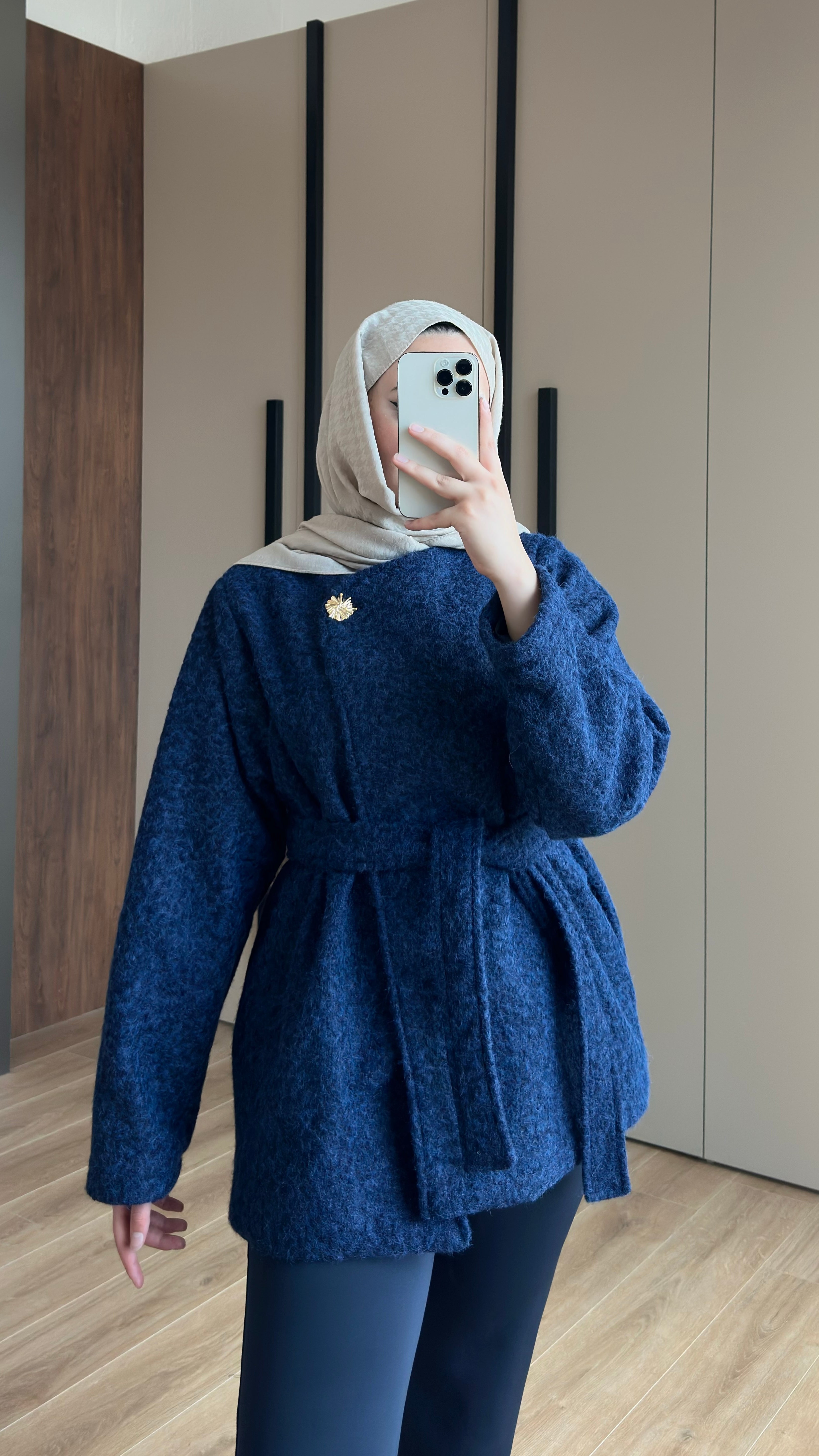 Tek Düğmeli Kırçıl Kumaş Ceket Lacivert