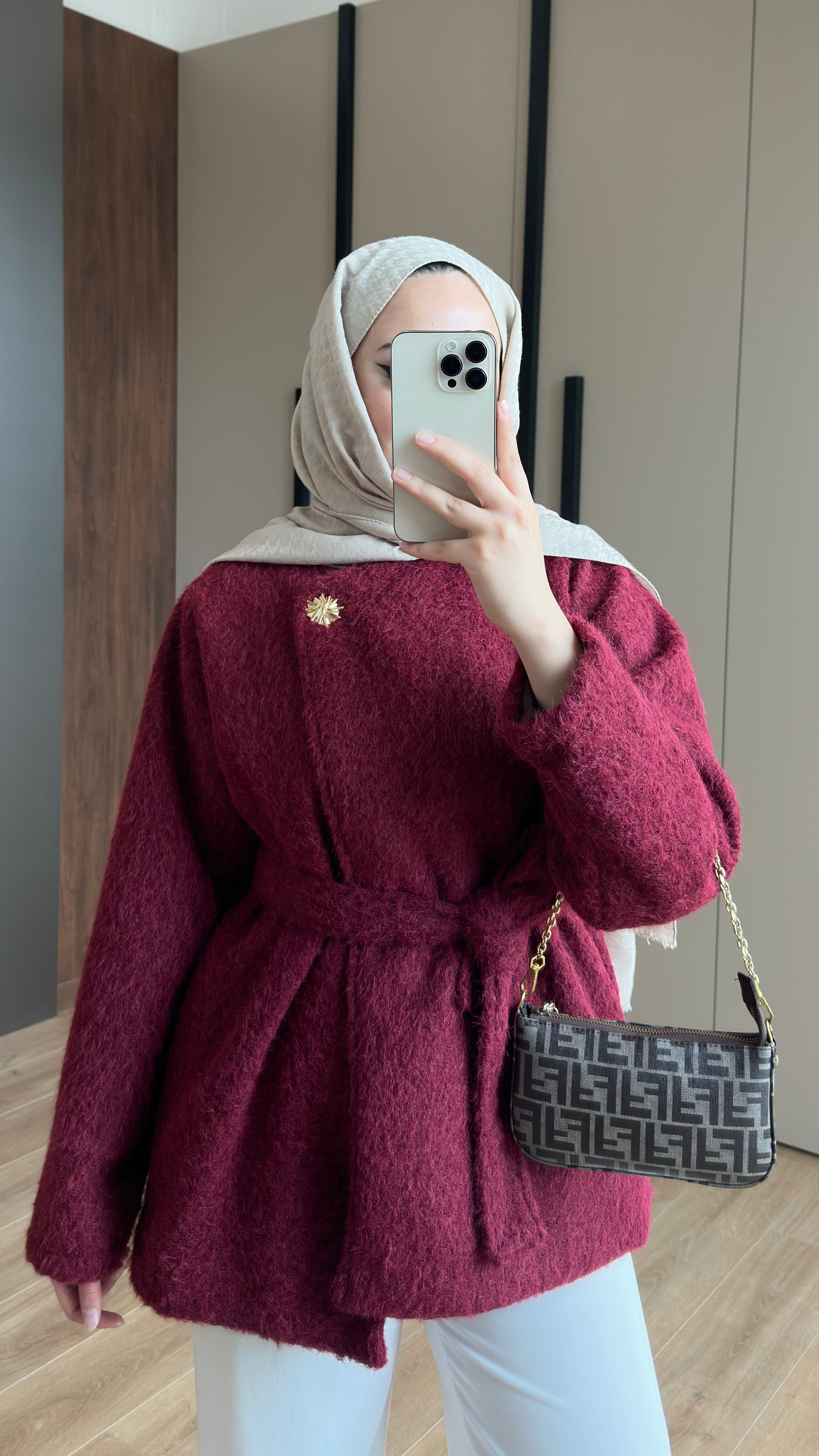 Tek Düğmeli Kırçıl Kumaş Ceket Bordo