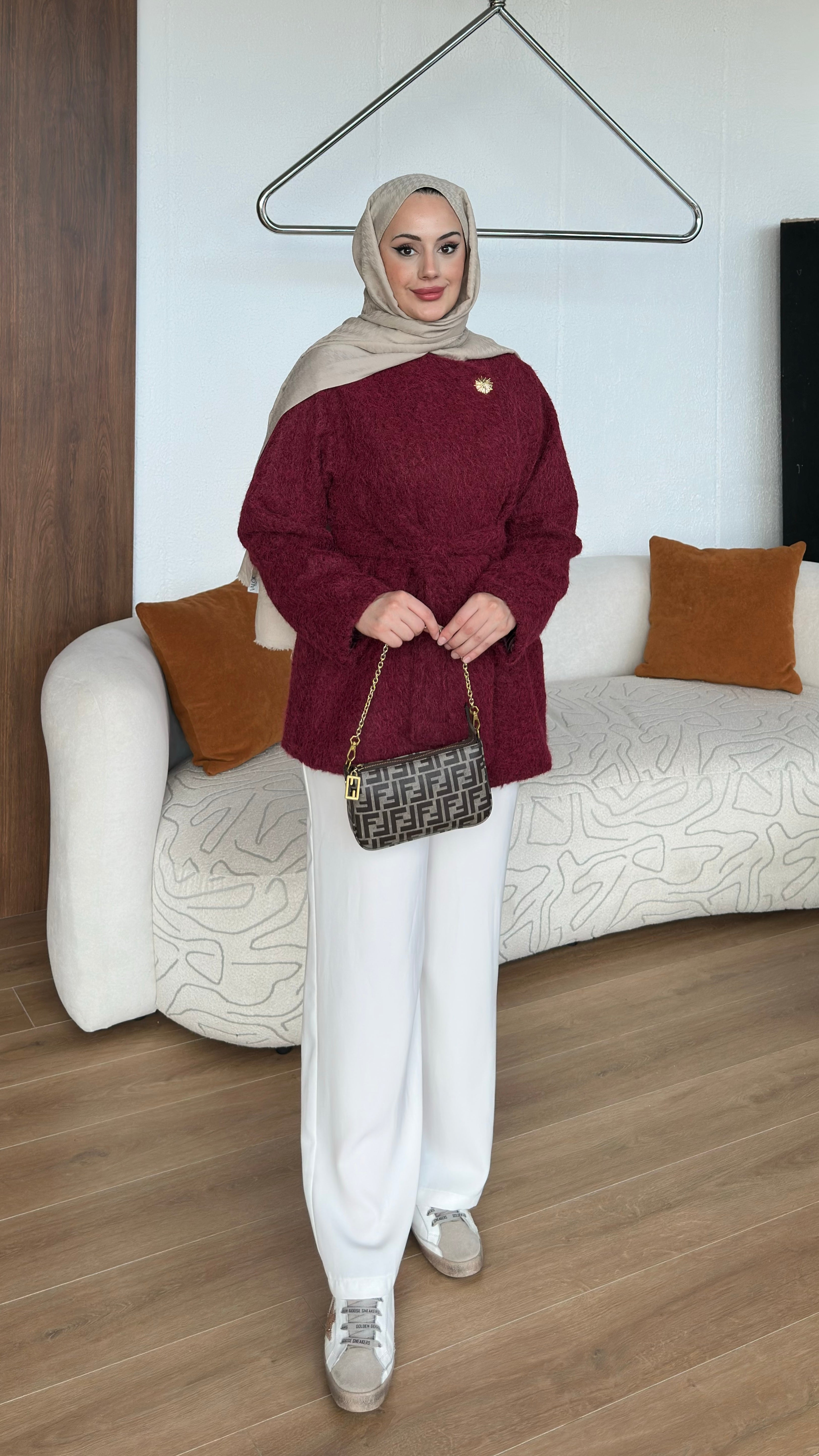 Tek Düğmeli Kırçıl Kumaş Ceket Bordo