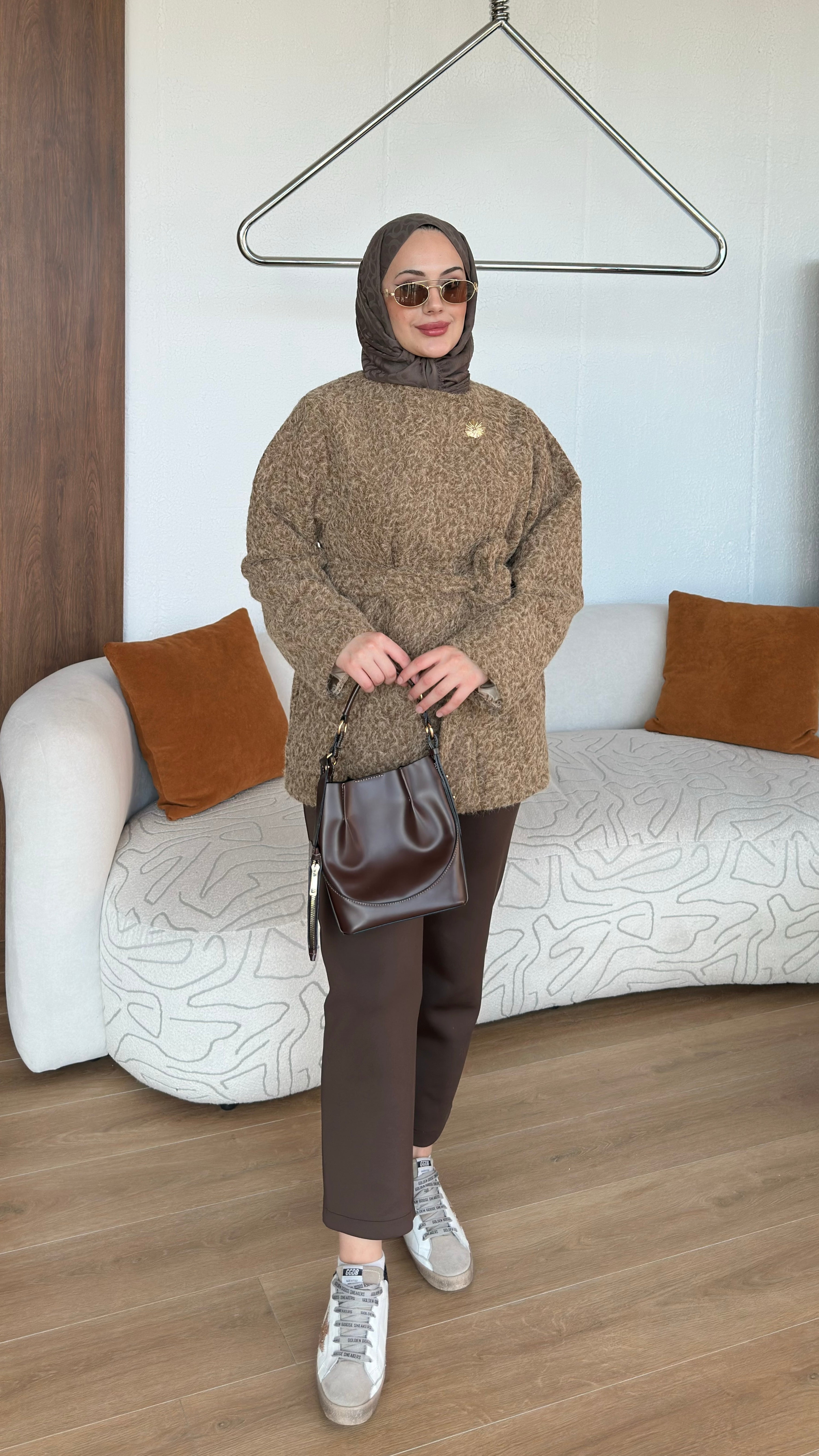 Tek Düğmeli Kırçıl Kumaş Ceket Kahverengi