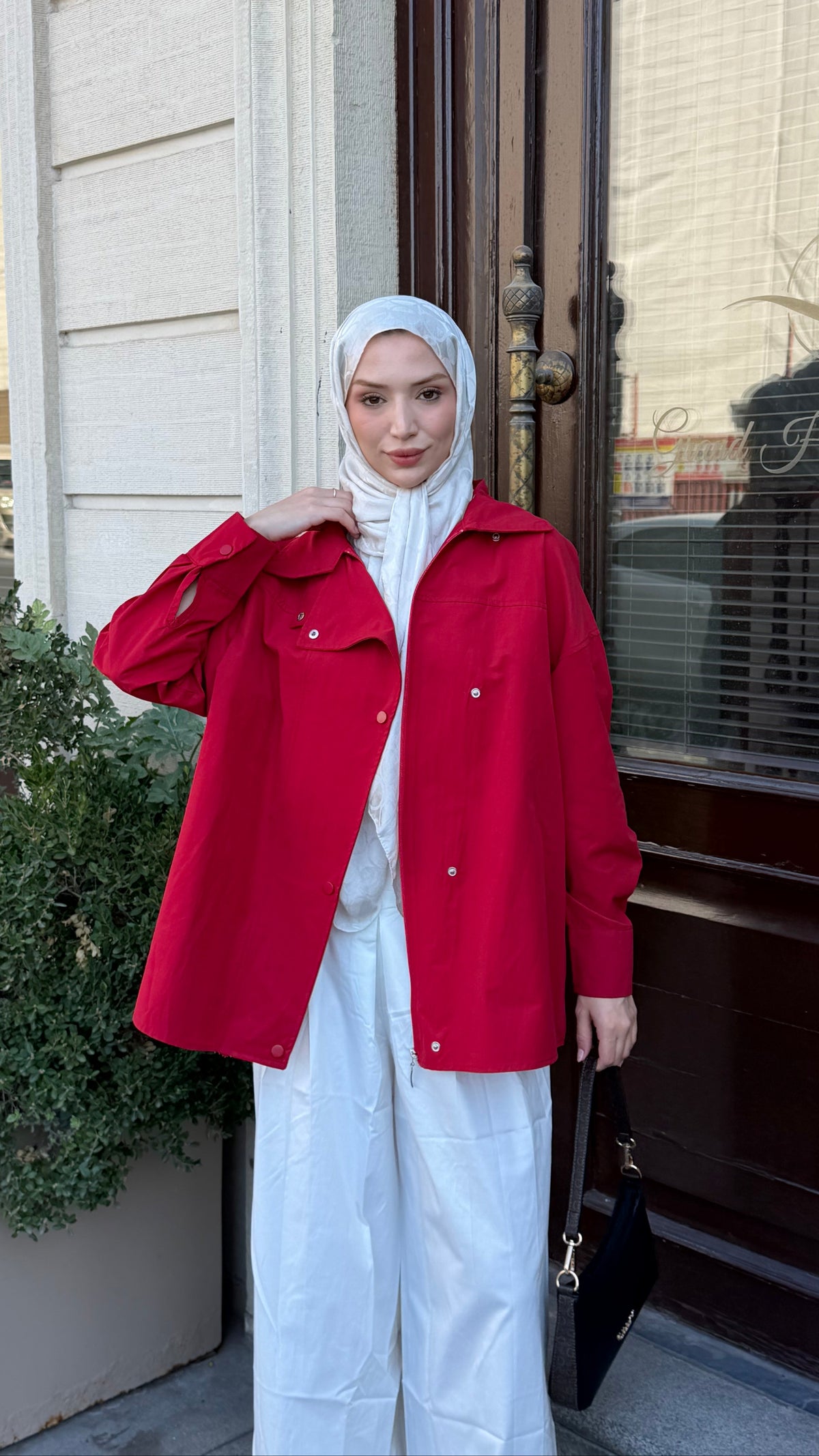 Luna Fermuarlı Çıtçıtlı Trenç Kırmızı