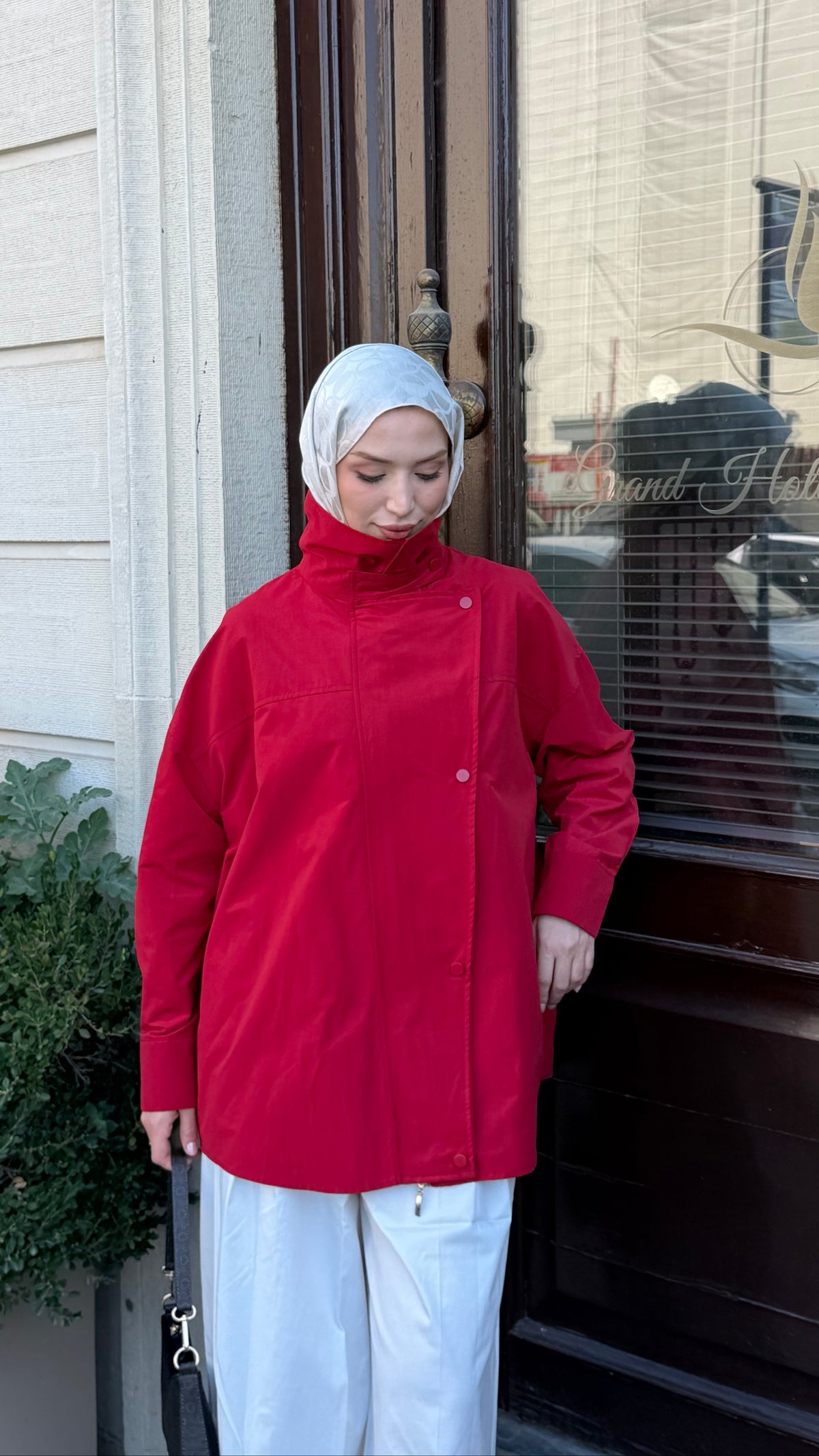 Luna Fermuarlı Çıtçıtlı Trenç Kırmızı