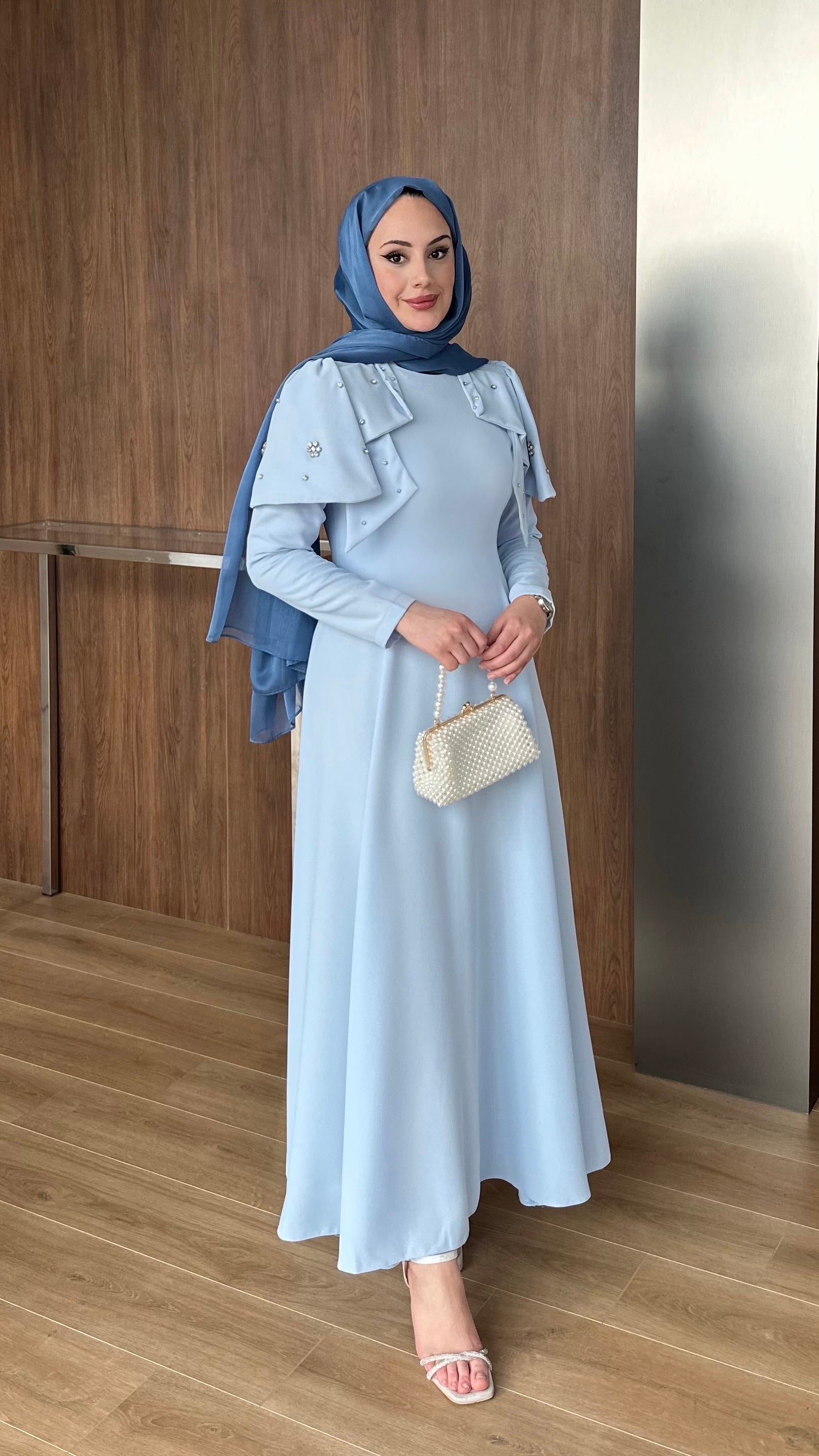 Katarina Omuzu Taşlı Abiye Bebe Mavisi