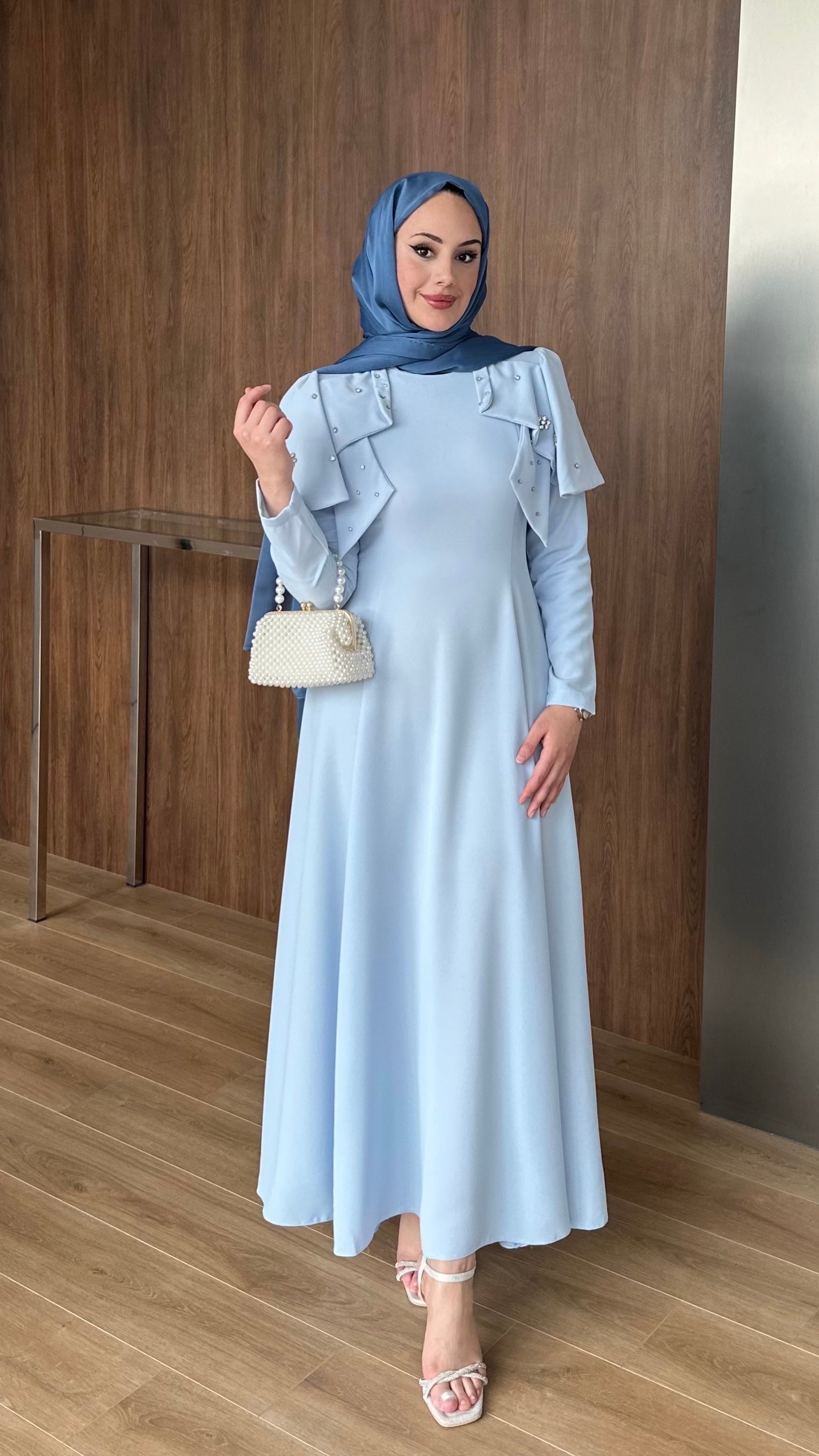 Katarina Omuzu Taşlı Abiye Bebe Mavisi