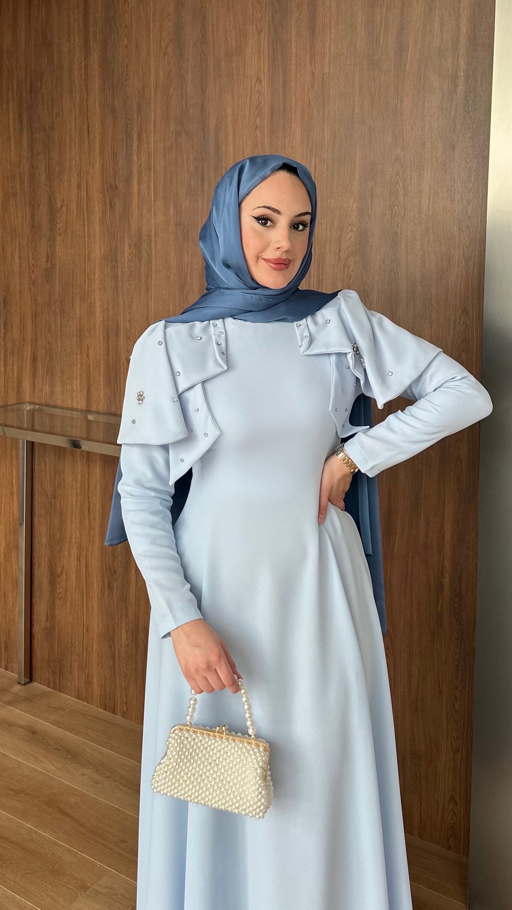 Katarina Omuzu Taşlı Abiye Bebe Mavisi