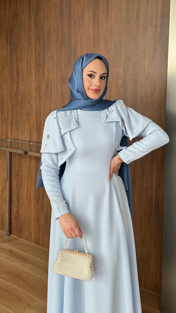 Katarina Omuzu Taşlı Abiye Bebe Mavisi