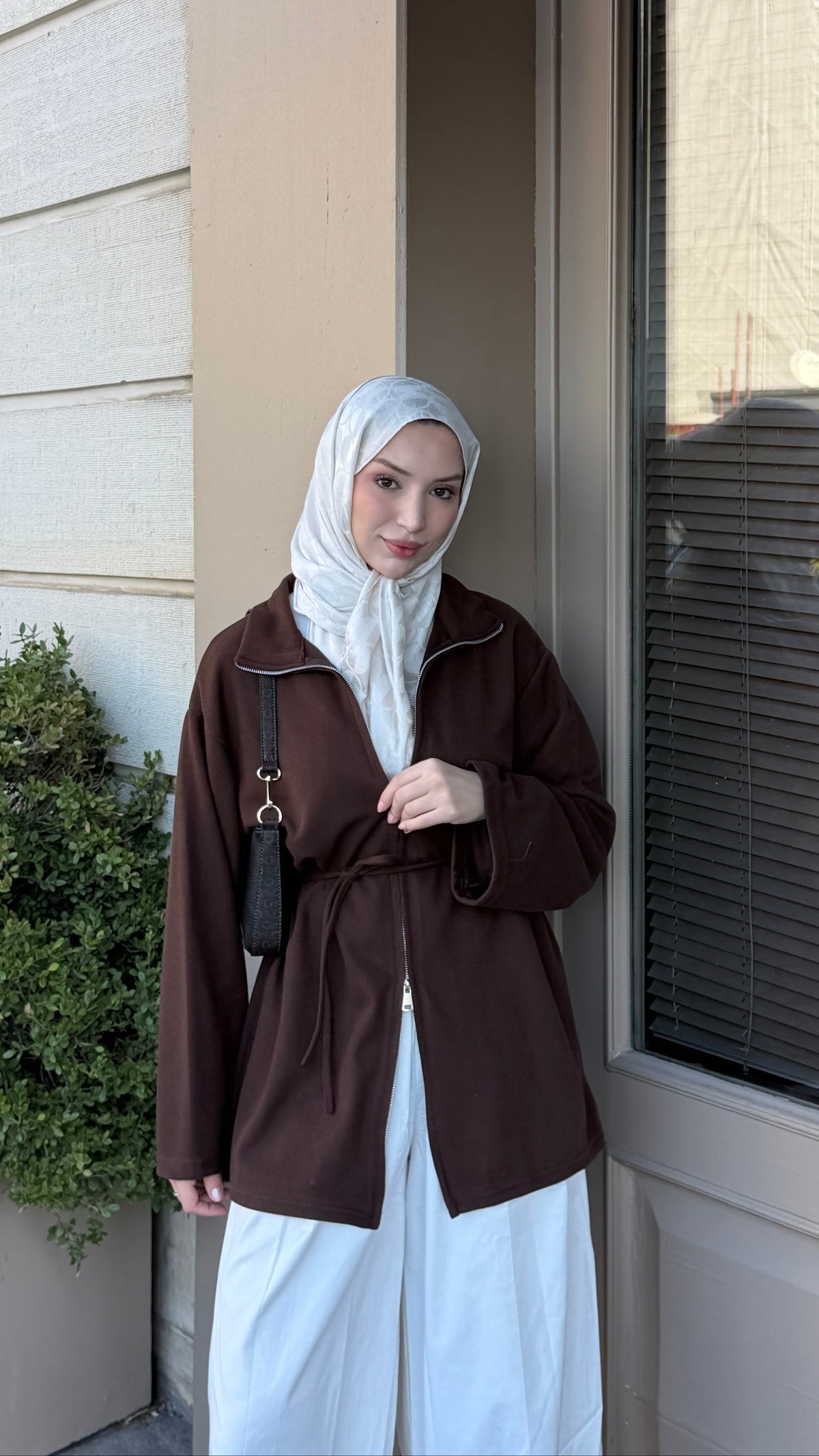 Örme Kumaş Fermuarlı Tunik Kahverengi