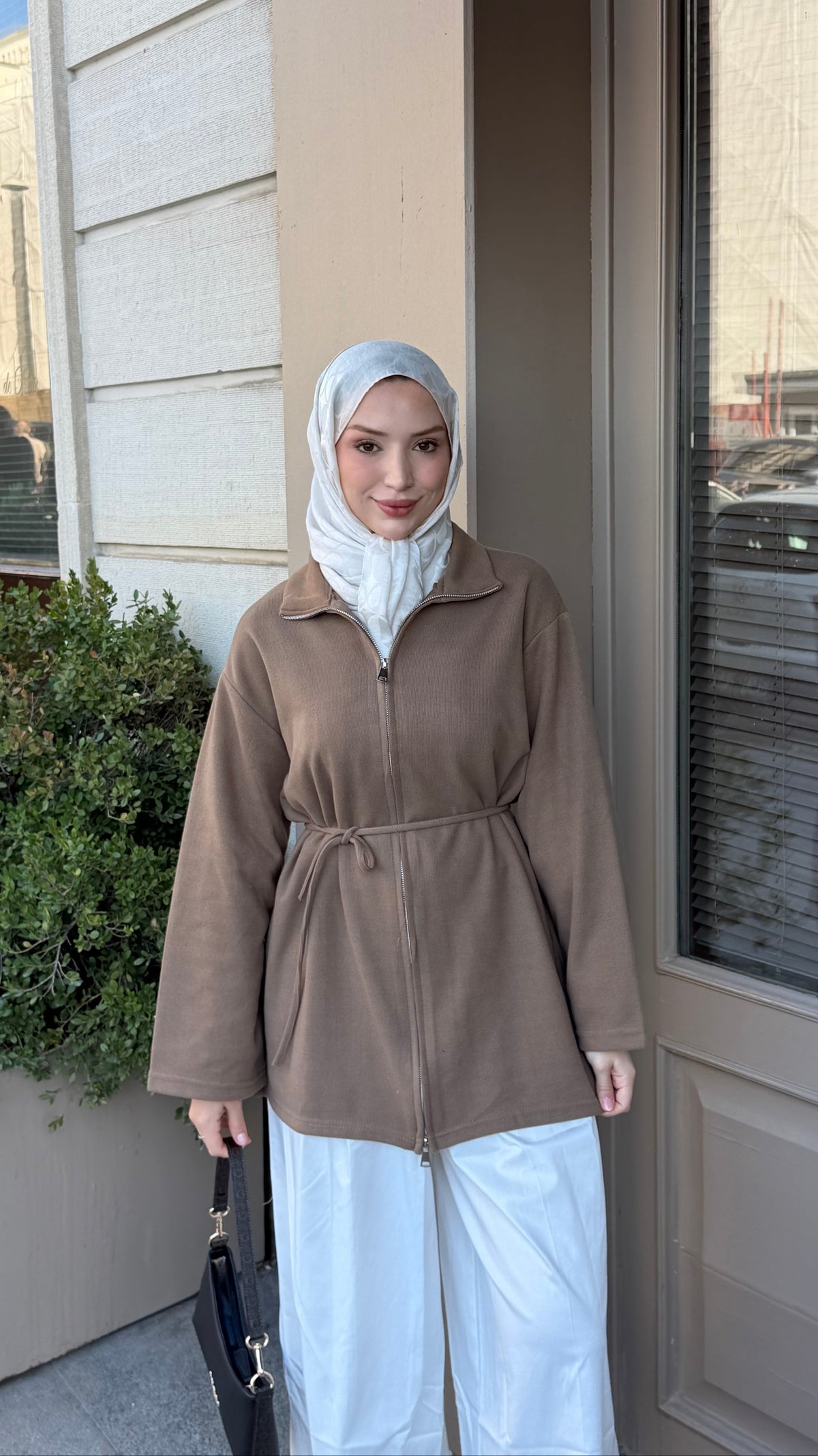 Örme Kumaş Fermuarlı Tunik Vizon