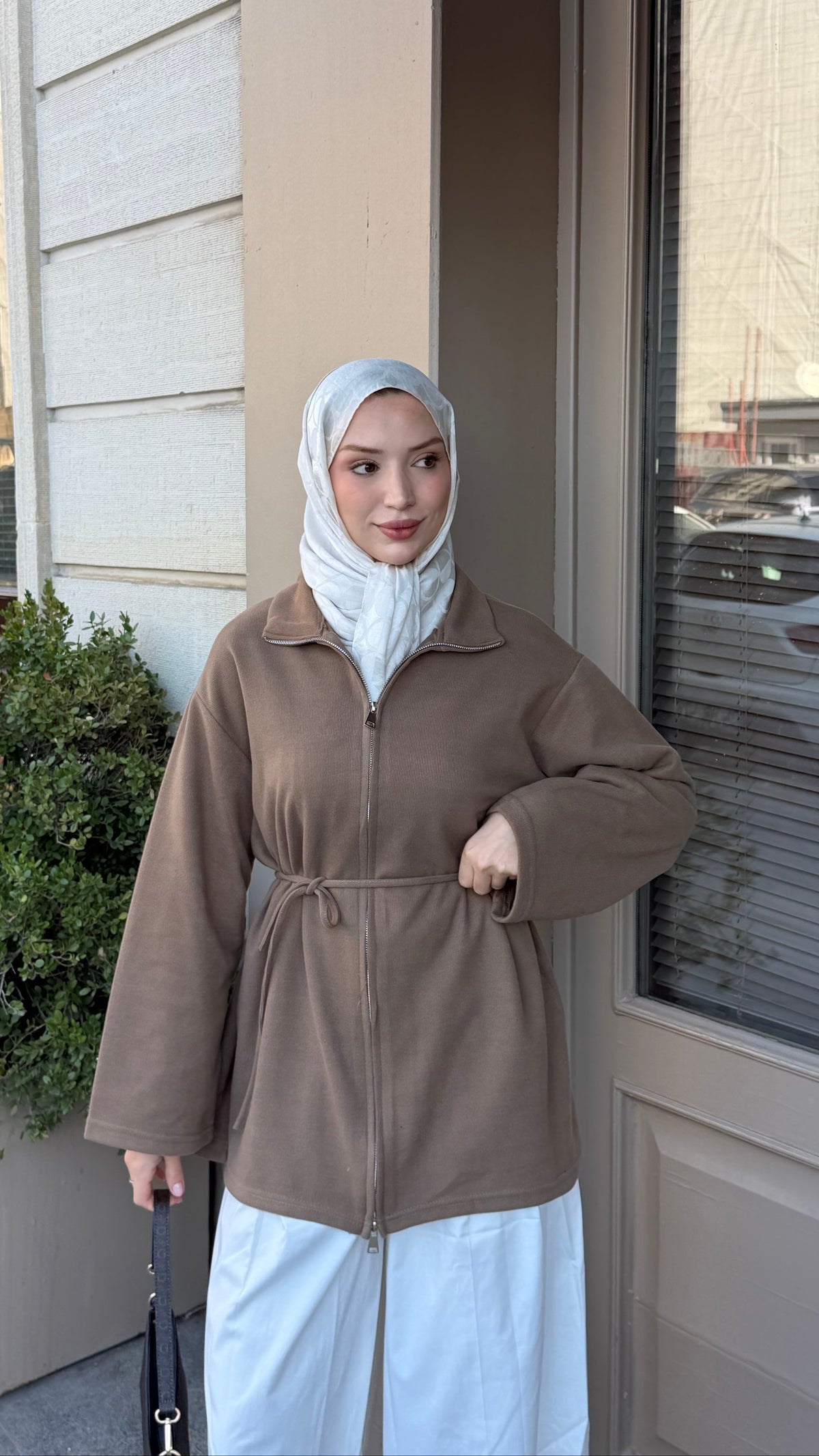 Örme Kumaş Fermuarlı Tunik Vizon