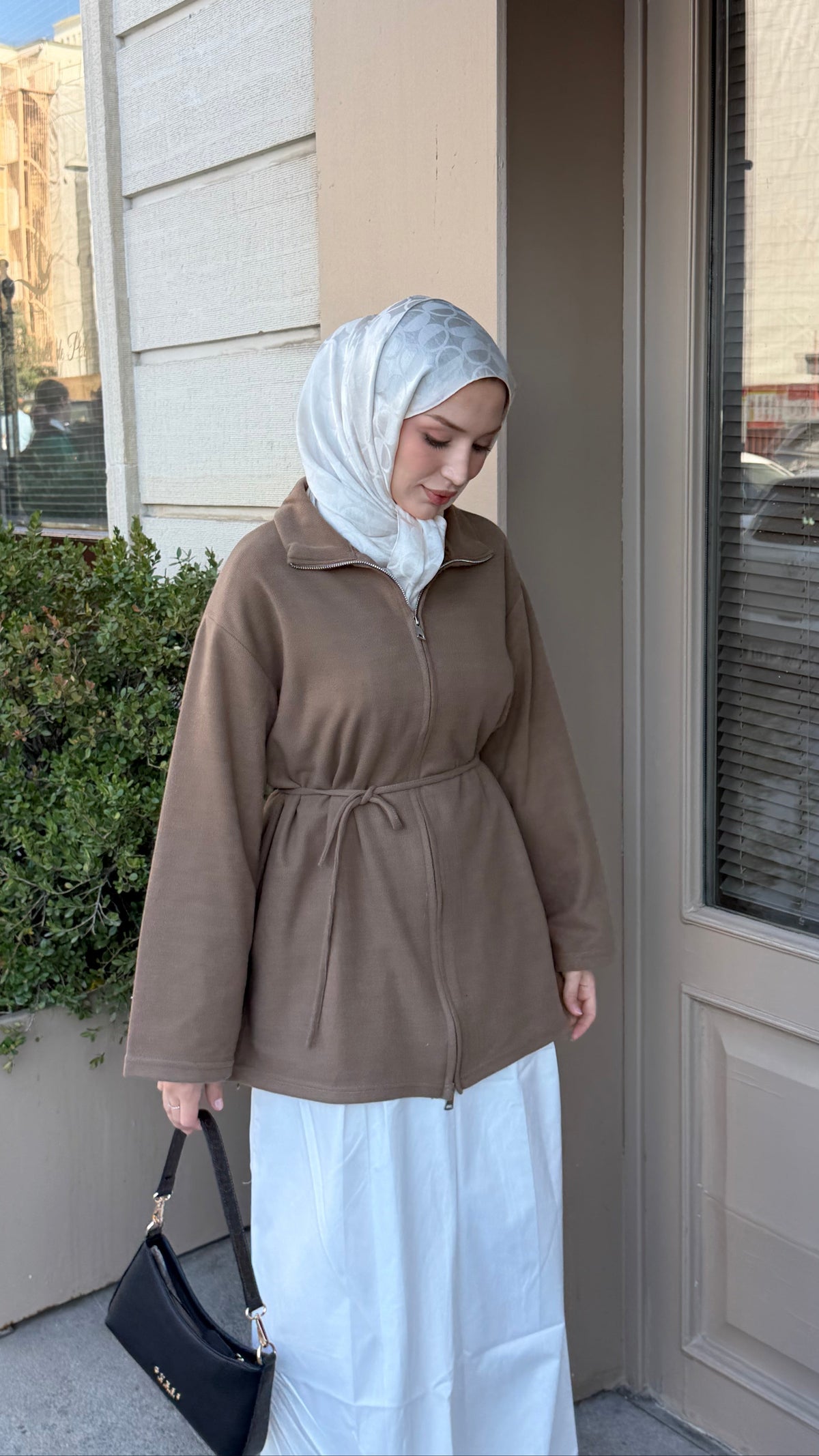 Örme Kumaş Fermuarlı Tunik Vizon