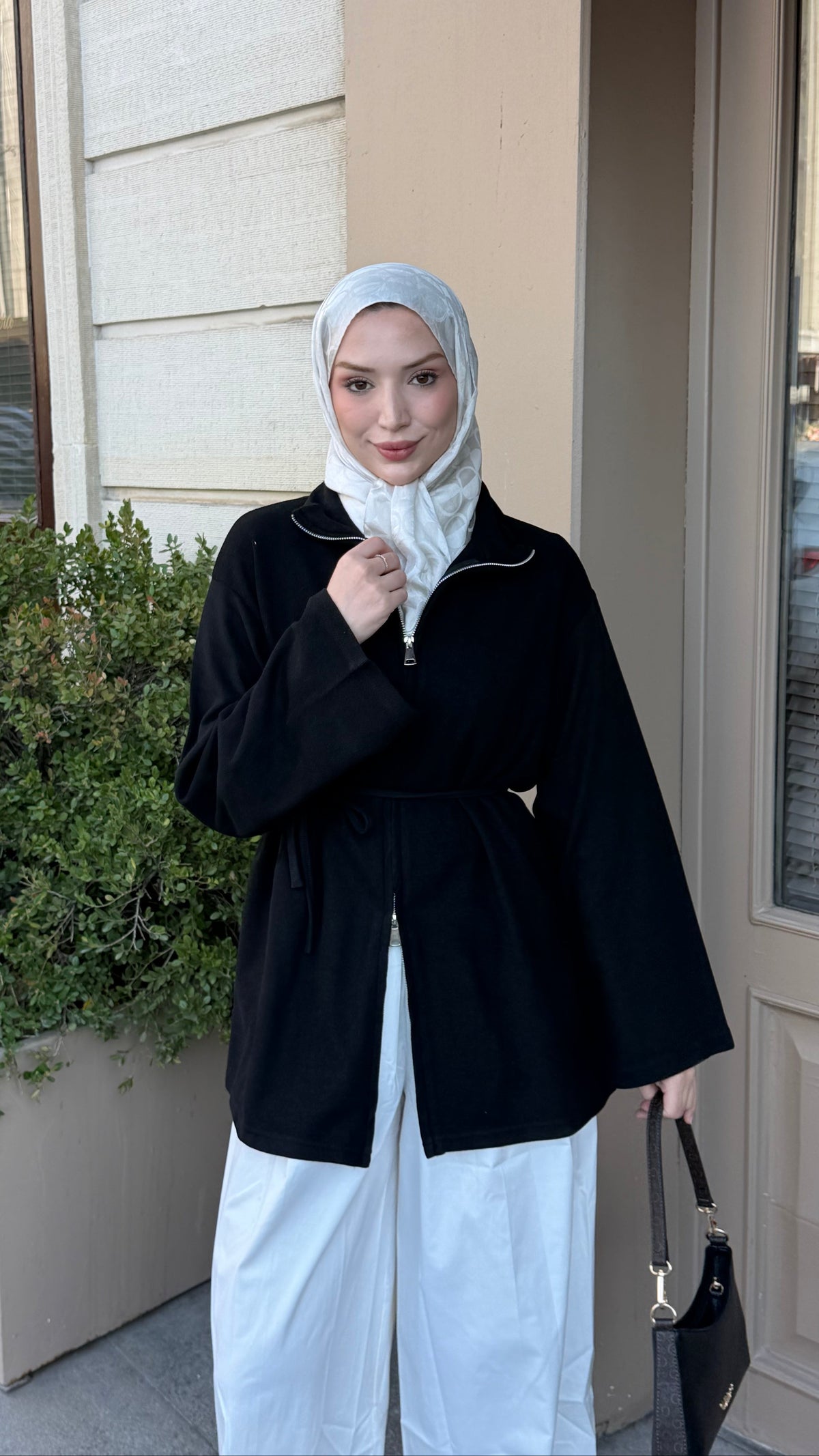 Örme Kumaş Fermuarlı Tunik Siyah