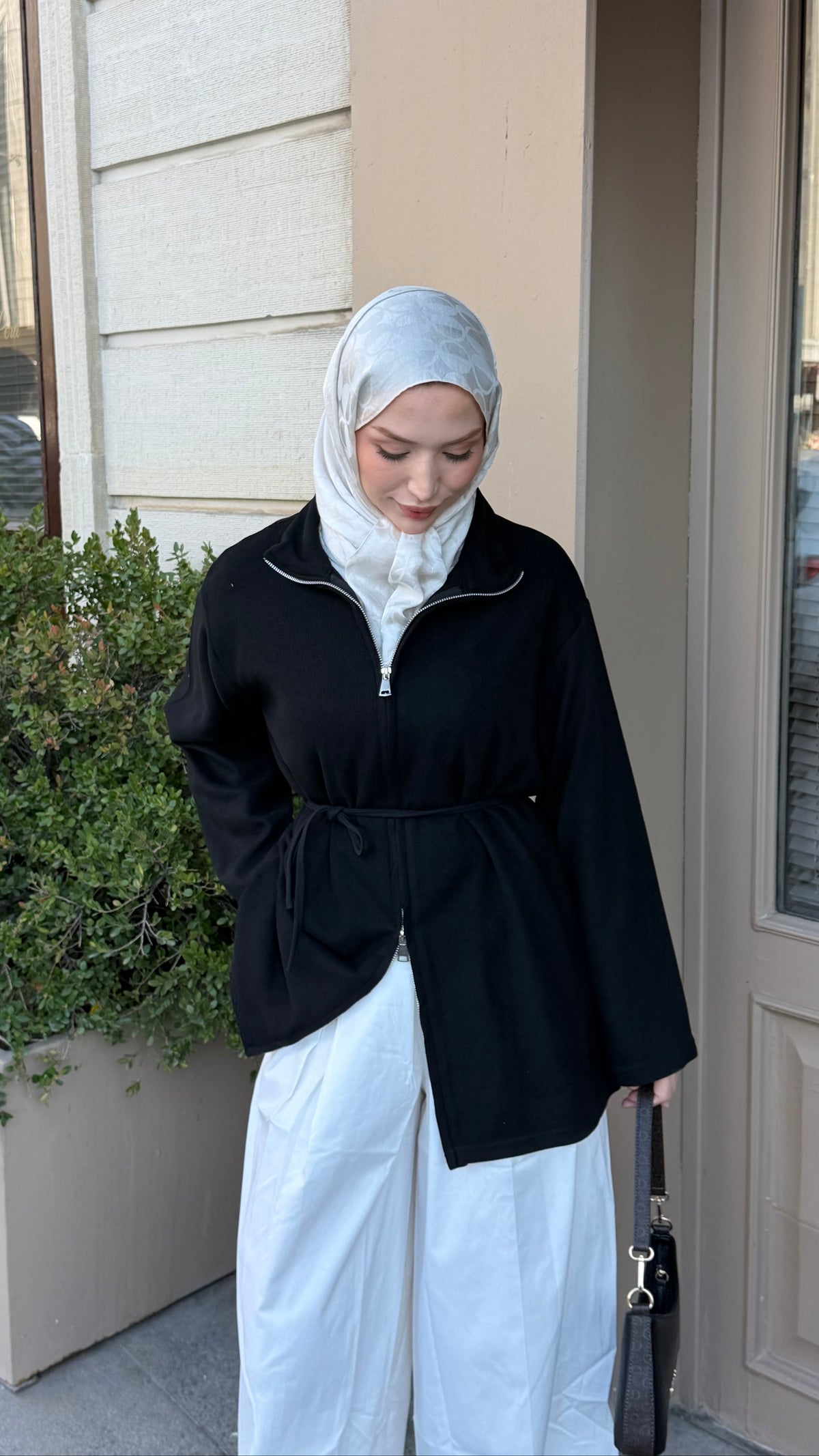 Örme Kumaş Fermuarlı Tunik Siyah