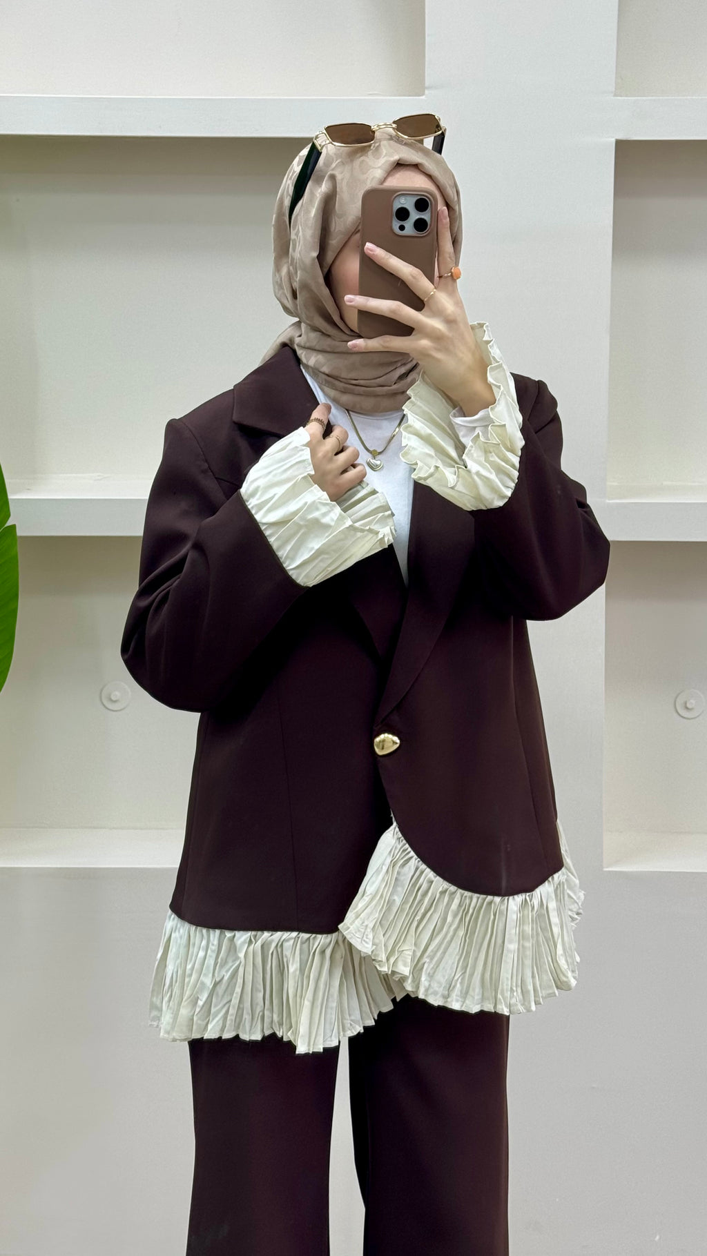 Fırfırlı Blazer Takım Acı Kahve