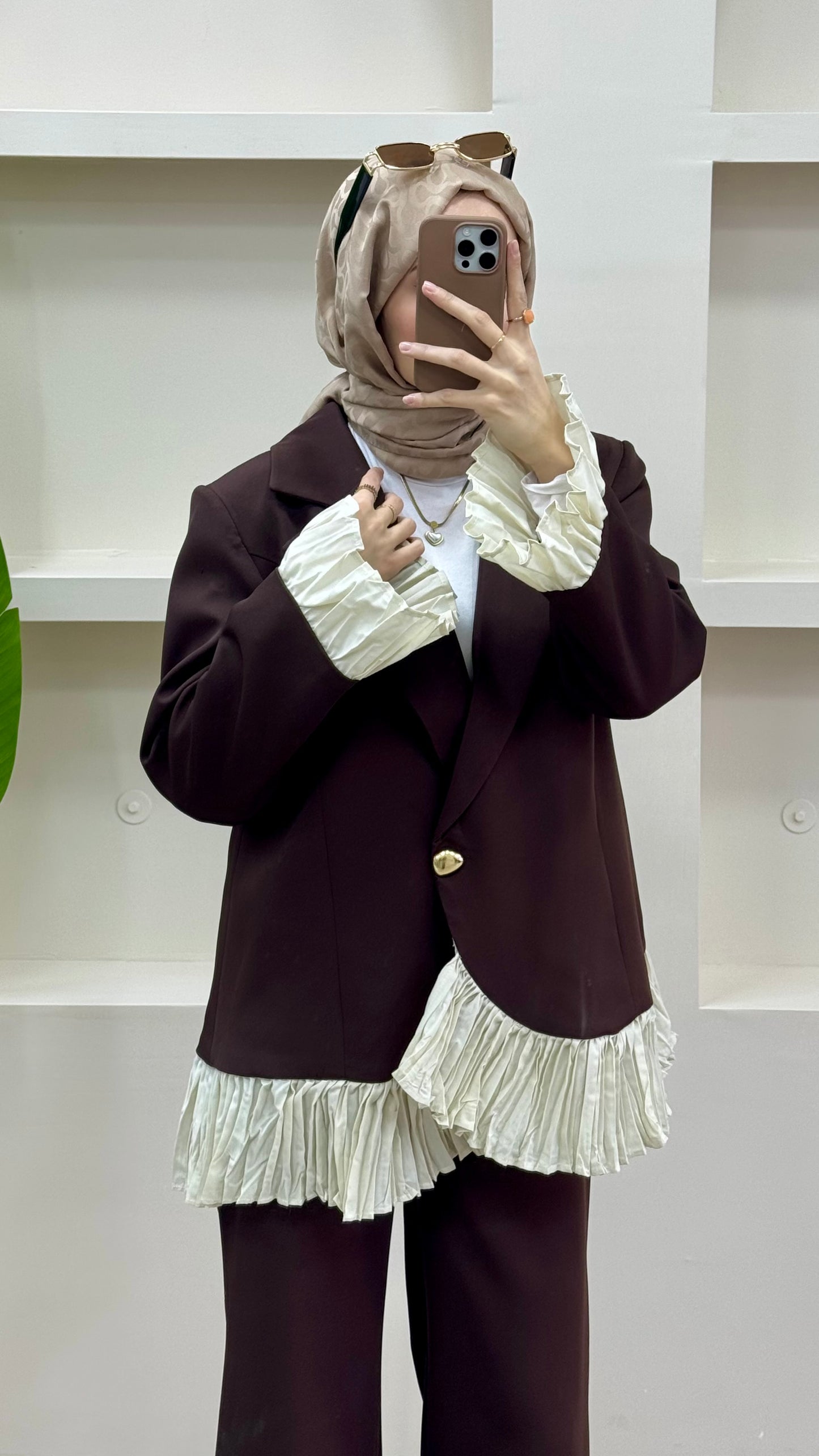 Fırfırlı Blazer Takım Acı Kahve