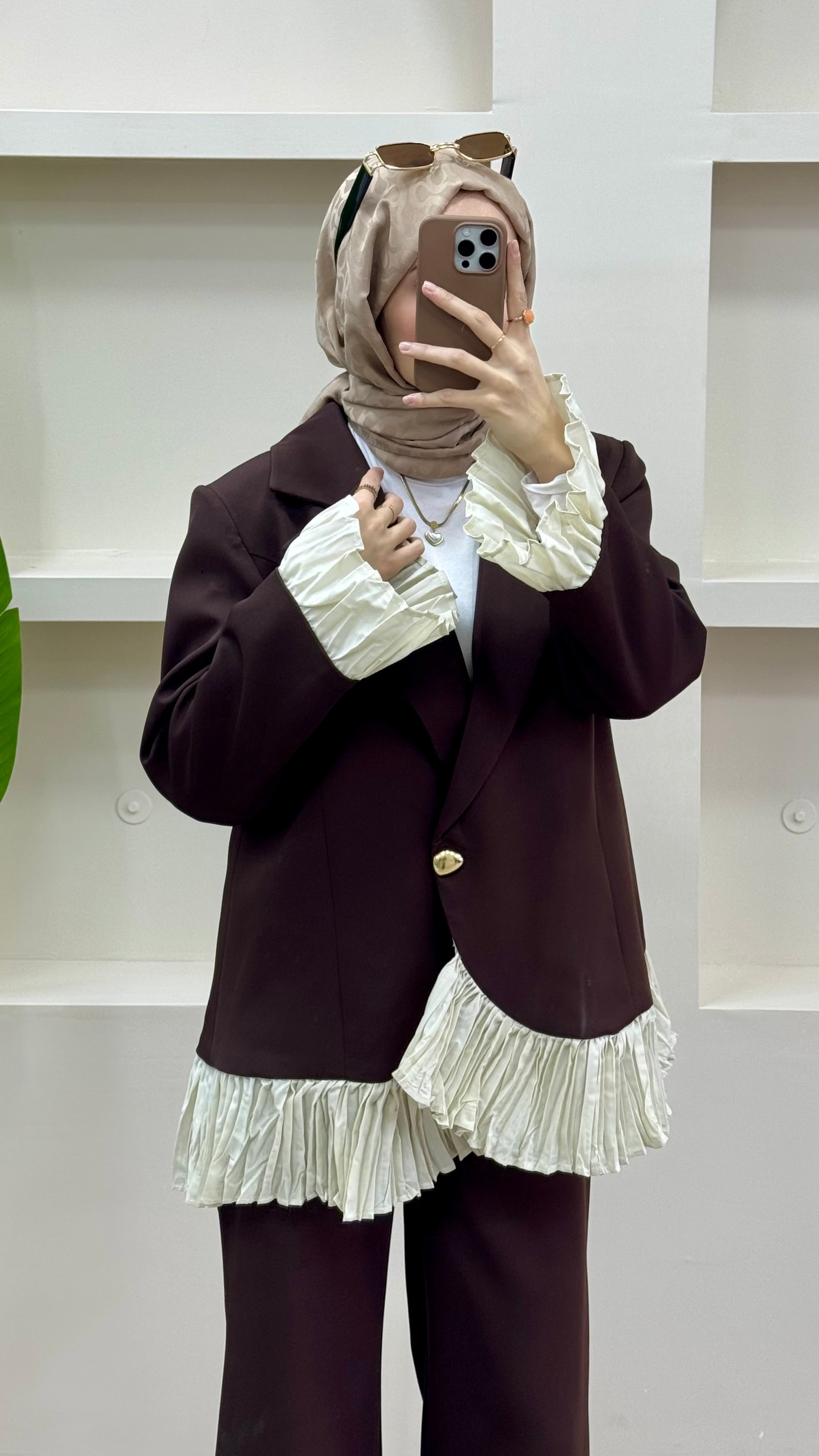 Fırfırlı Blazer Takım Acı Kahve