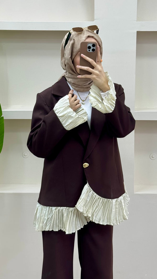 Fırfırlı Blazer Takım Acı Kahve
