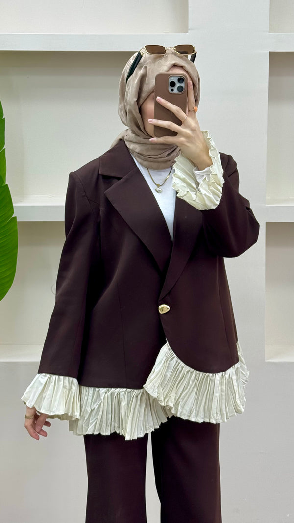 Fırfırlı Blazer Takım Acı Kahve