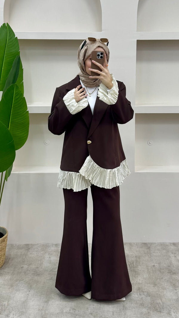 Fırfırlı Blazer Takım Acı Kahve