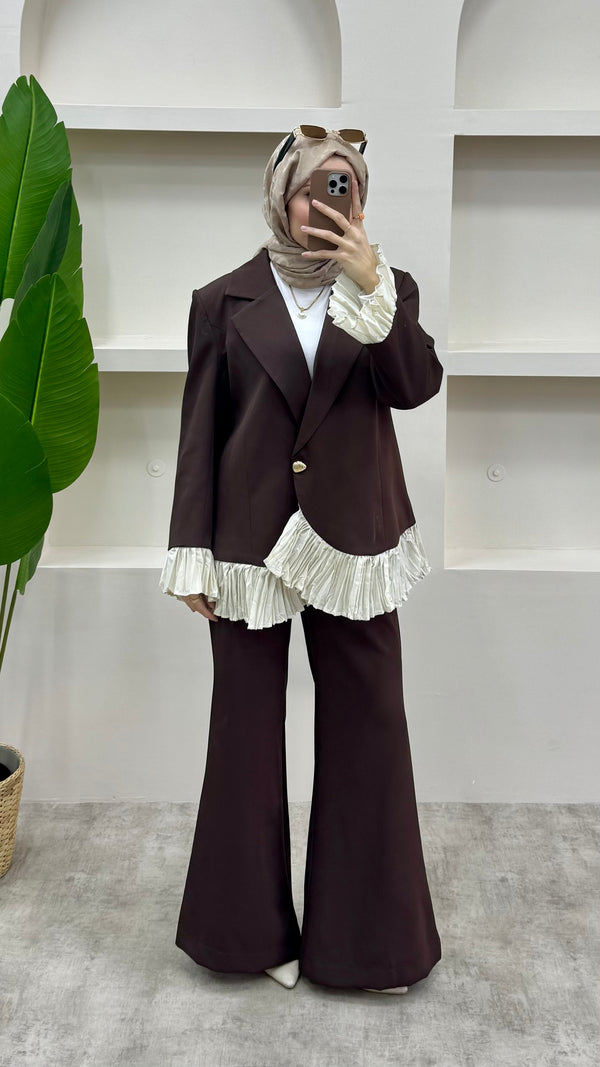 Fırfırlı Blazer Takım Acı Kahve