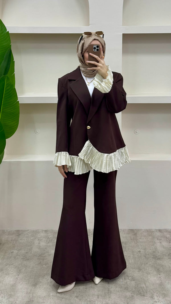 Fırfırlı Blazer Takım Acı Kahve