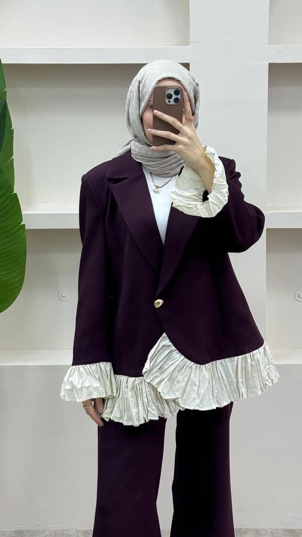 Fırfırlı Blazer Takım Bordo