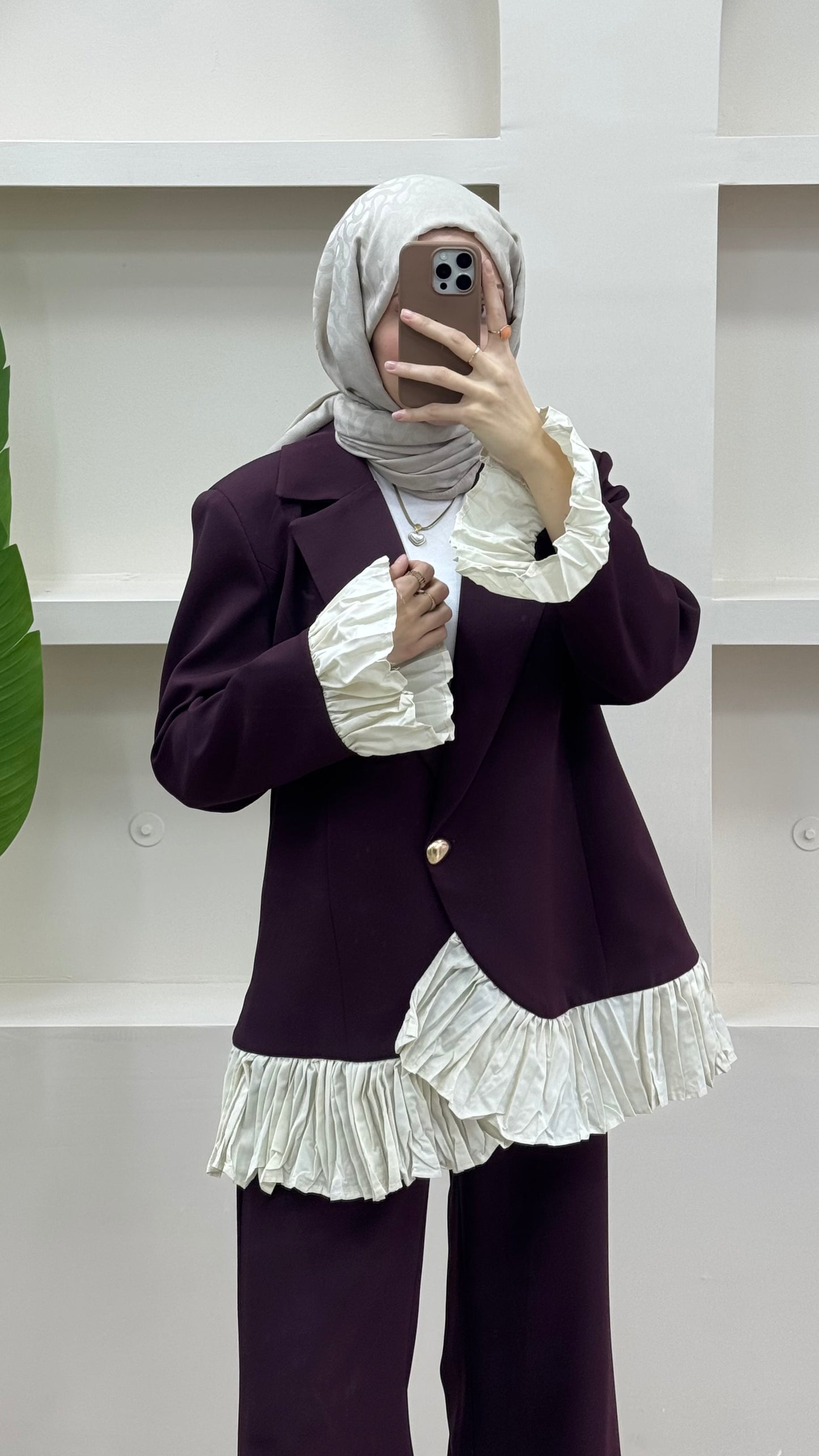 Fırfırlı Blazer Takım Bordo