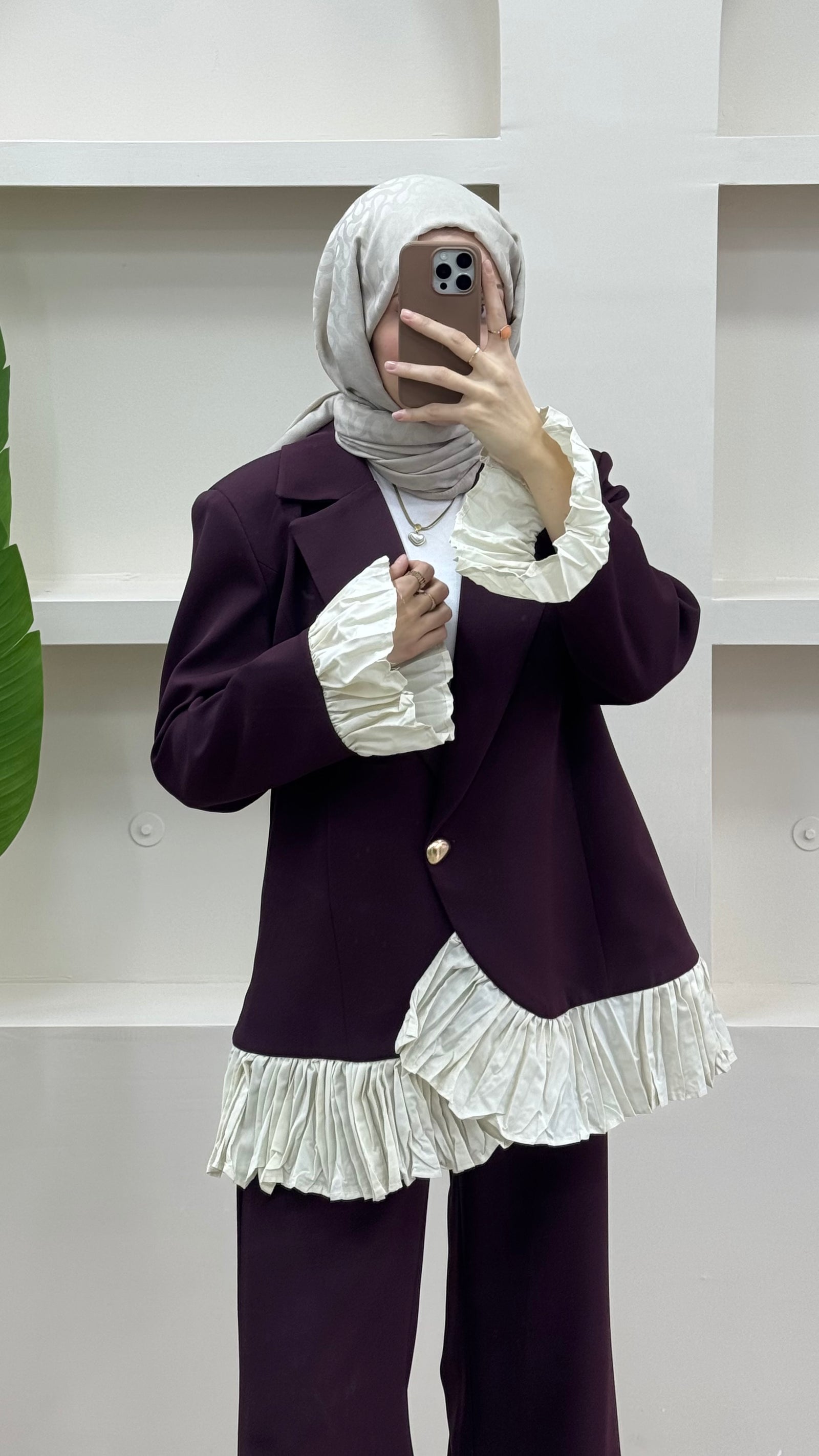 Fırfırlı Blazer Takım Bordo
