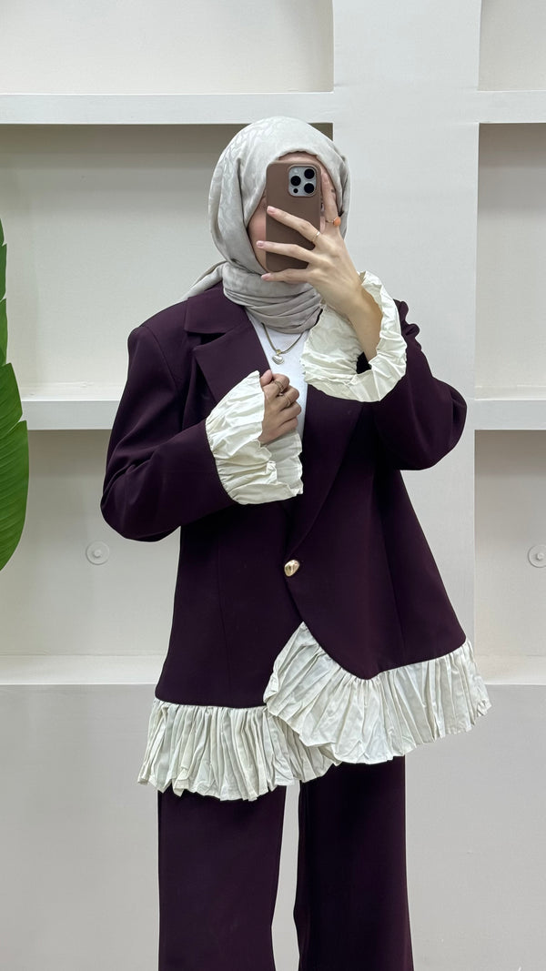 Fırfırlı Blazer Takım Bordo